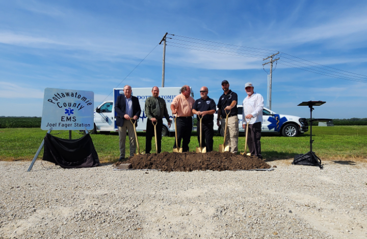 Groundbreaking: Left to right - Commissioner Merl Page, Commissioner Bill Drew, Commissioner Terry Force, EMS Director Joel Fager, Assistant EMS Director Andrew Couchman, Commissioner Gary Yenzer.