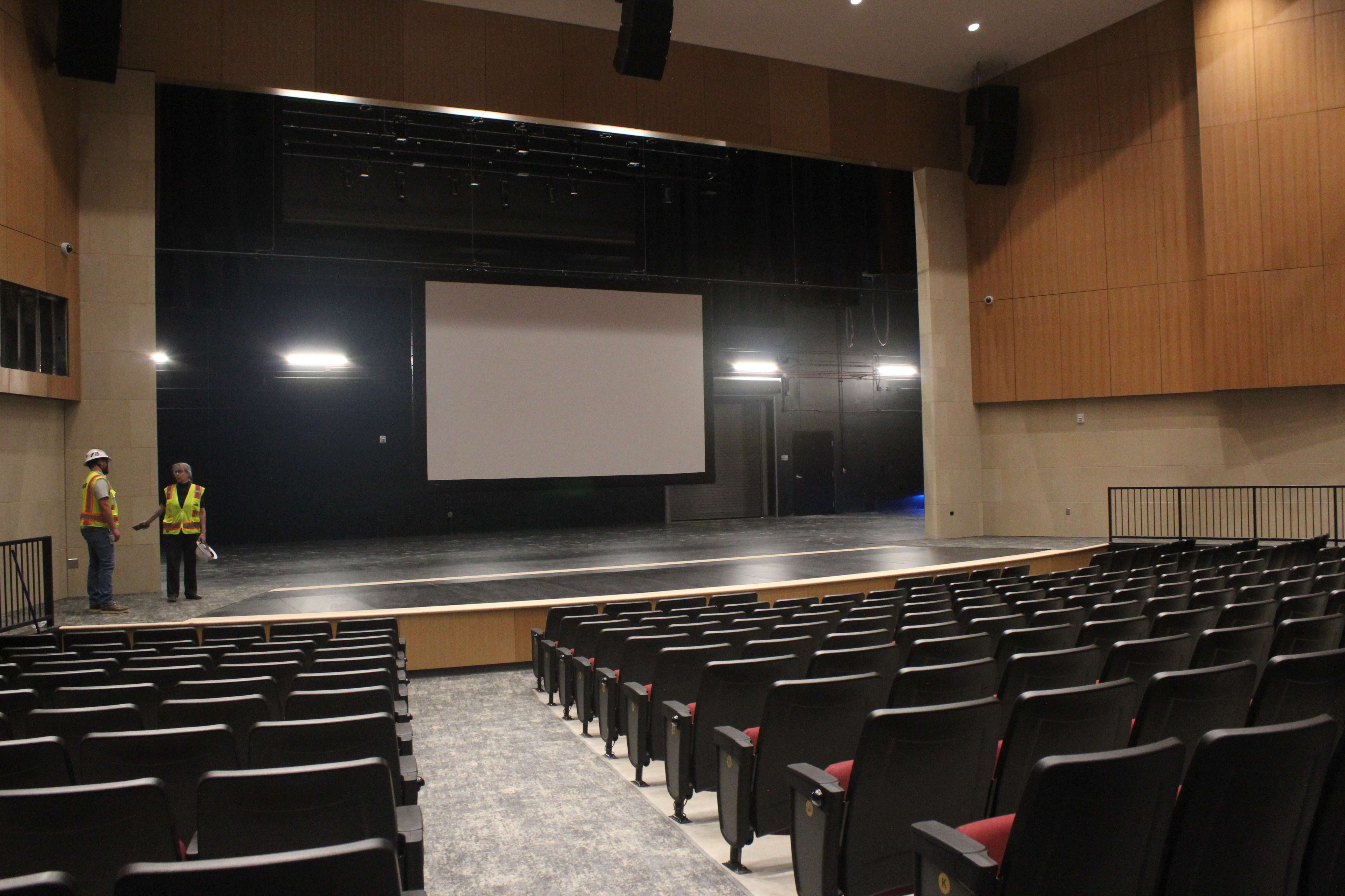 The performing arts center, looking from the audience, has an orchestra pit and riggings for scenery and lighting. Photo by Cristina Janney/Hays Post
