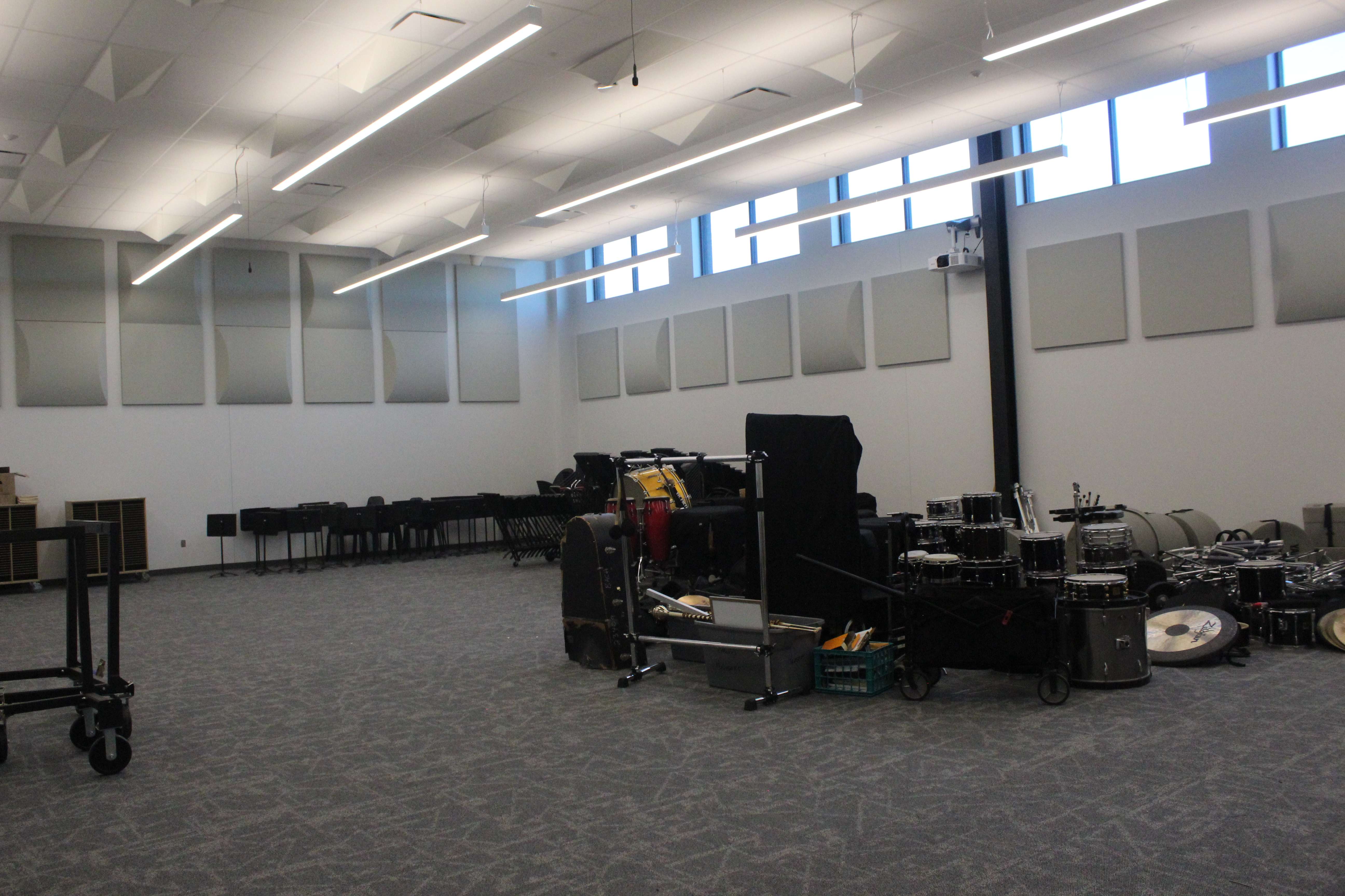 The band room has a door that leads to the football field for use by the marching band. Photo by Cristina Janney/Hays Post