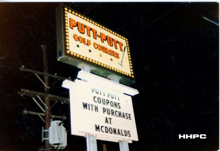 Putt-Putt Golf & Games - signage at night - 1101 E. 30th - (1986-1997) Phil & Cindy Schmitt owners. Courtesy of the Conard-Harmon Collection.
