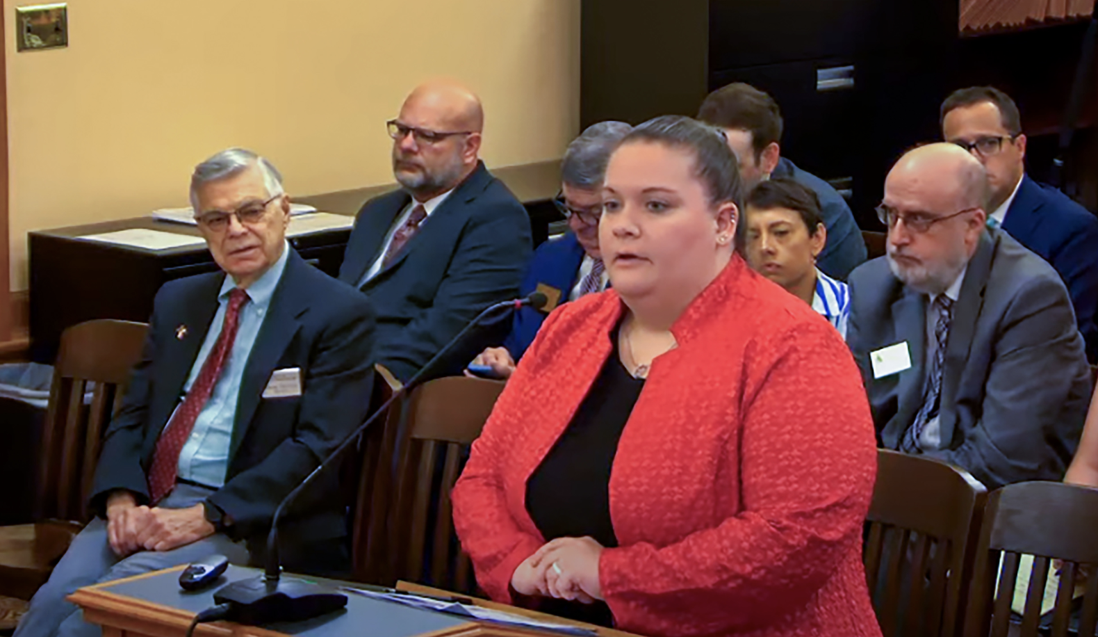  Lindsey Topps, superintendent of Larned State Hospital, said the facility serving about 400 patients with mental illness relies extensively on contract nursing staff to operate programs serving sexual predators, individuals charged with crimes and people struggling with acute illness. (Kansas Reflector screen capture of Kansas Legislature video)