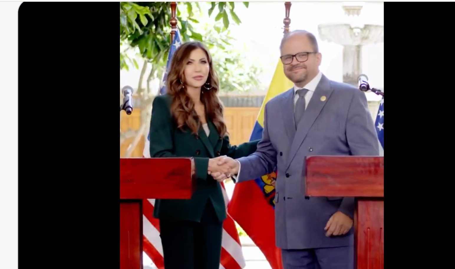 File photo- Homeland Security Secretary Kristi Noem with Ecuadorian President Daniel Noboa Azin earlier this month