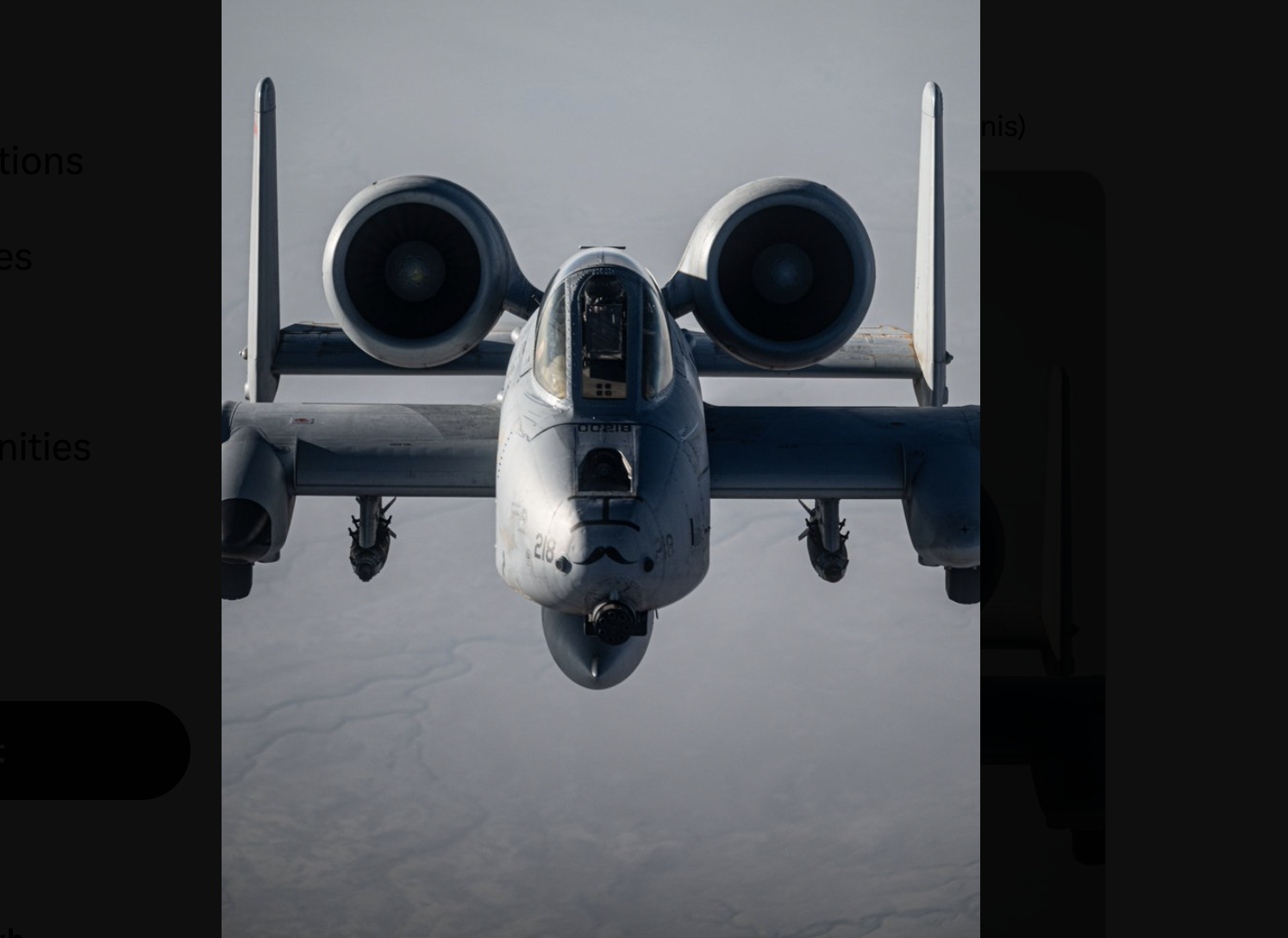 A U.S. Air Force A-10 Thunderbolt II conducts a combat air patrol over the U.S. Central Command area of responsibility. (U.S. Air Force Photo by Staff Sgt. John C.B. Ennis)