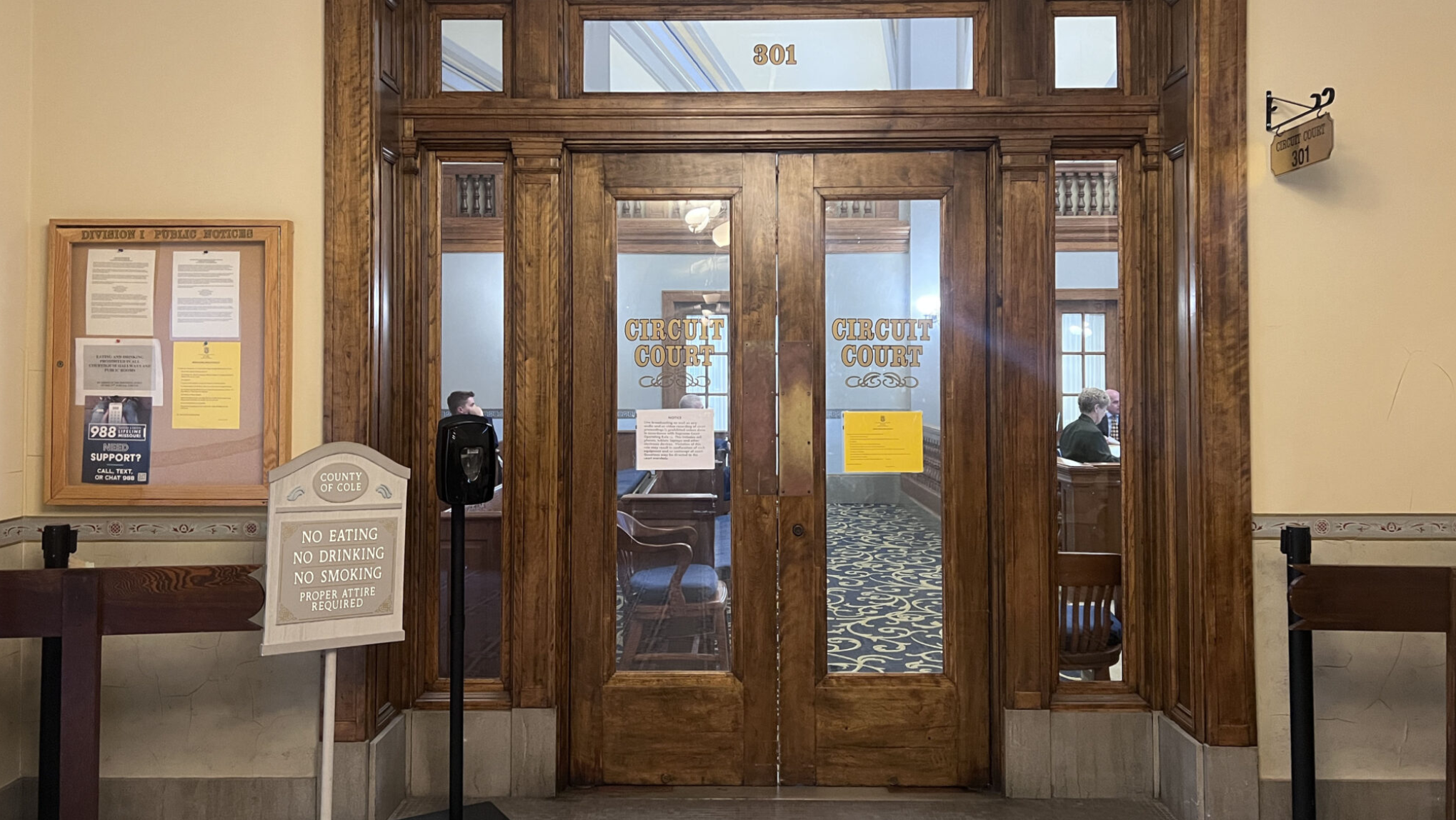 Cole County Circuit Court Judge Brian Stumpe hears arguments for and against pausing the use of general revenue for private-school vouchers Thursday afternoon (Annelise Hanshaw/Missouri Independent).