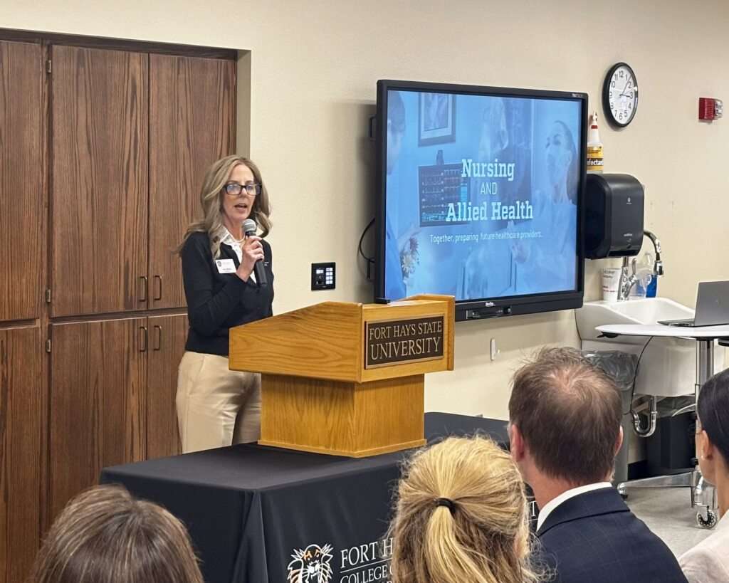 Fort Hays State University President Tisa Mason speaking at the FHSU Stroup Hall groundbreaking ceremony. Photo by Tony Guerrero/Hays Post
