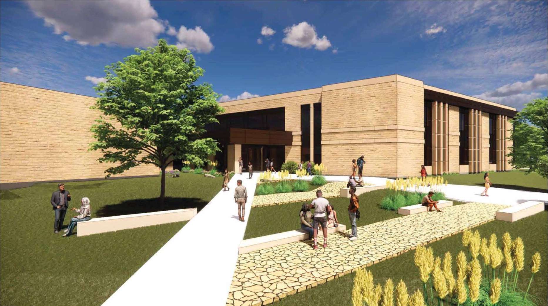 Fort Hays State University Stroup Hall expansion rendering of the southeast entrance. PGAV Architects