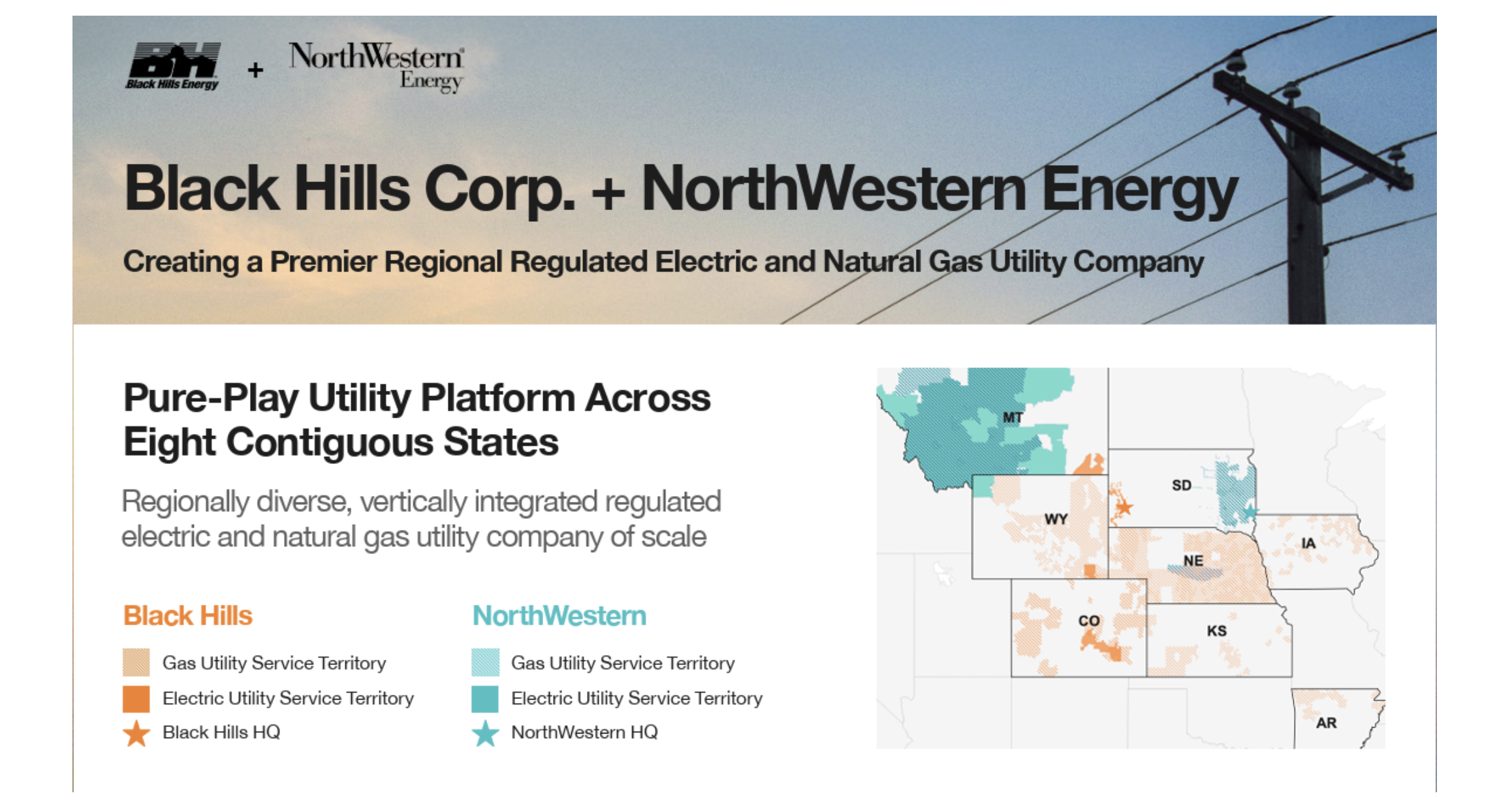 In its investors report on a planned merger with NorthWestern Energy, Black Corp. explained the territories the two companies cover. (Black Hills Corp. – NorthWestern Energy merger report)