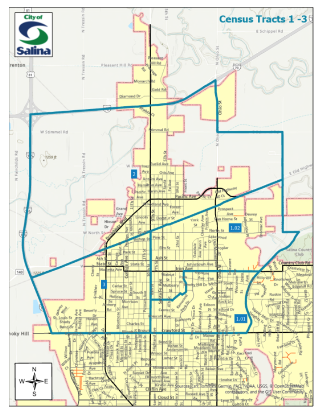 The City of Salina has decided expand its target area for the Neighborhood Repair and Rehabilitation Program (NRRP) that improves the livability and structural integrity of homes. Before this decision, the City received a grant of $999,999 early 2024 through the Federal Home Loan Bank’s (FHLB) Affordable Housing Program. This expansion now includes more of north Salina, U.S. Census Tract 1.01, 1.02, 2, and 3. Courtesy City of Salina.