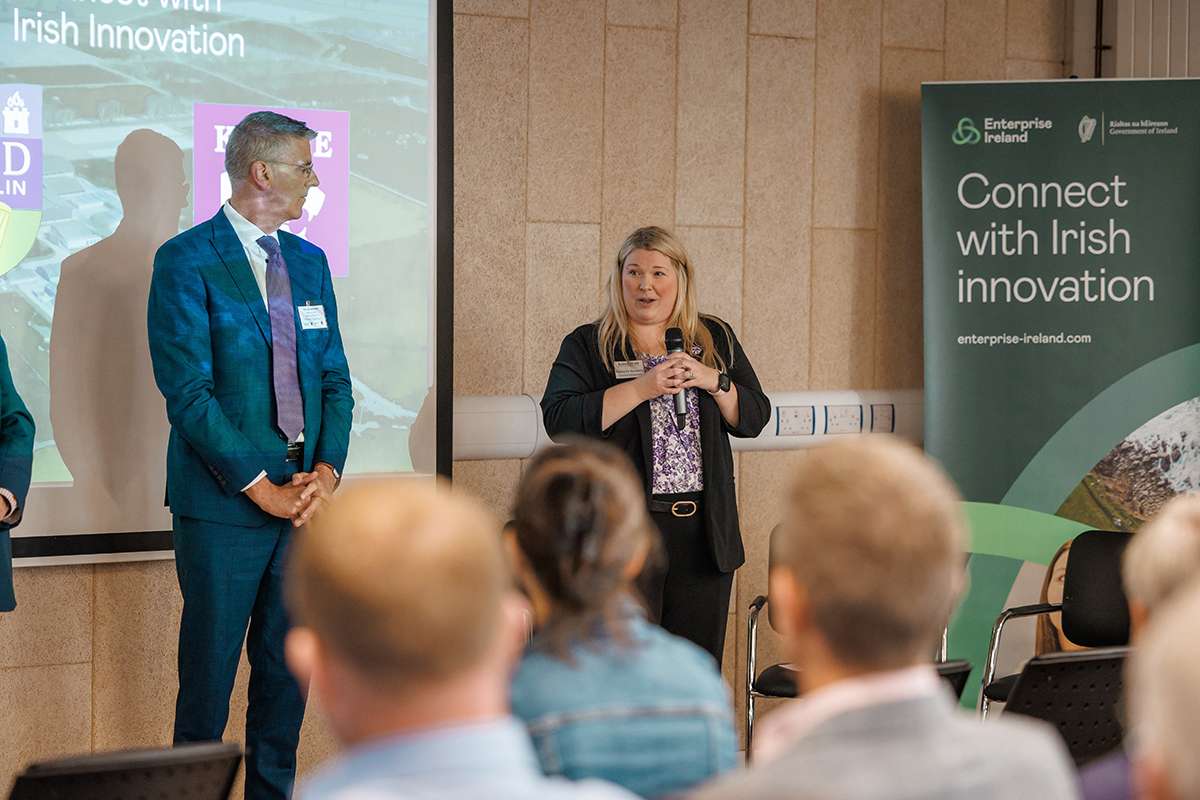 Rachelle Banwart, executive director of K-State Corporate Engagement, welcomes partners from across the world at the One Health Ag Tech Summit in Ireland. (Photo courtesy K-State News and Communications Services)
