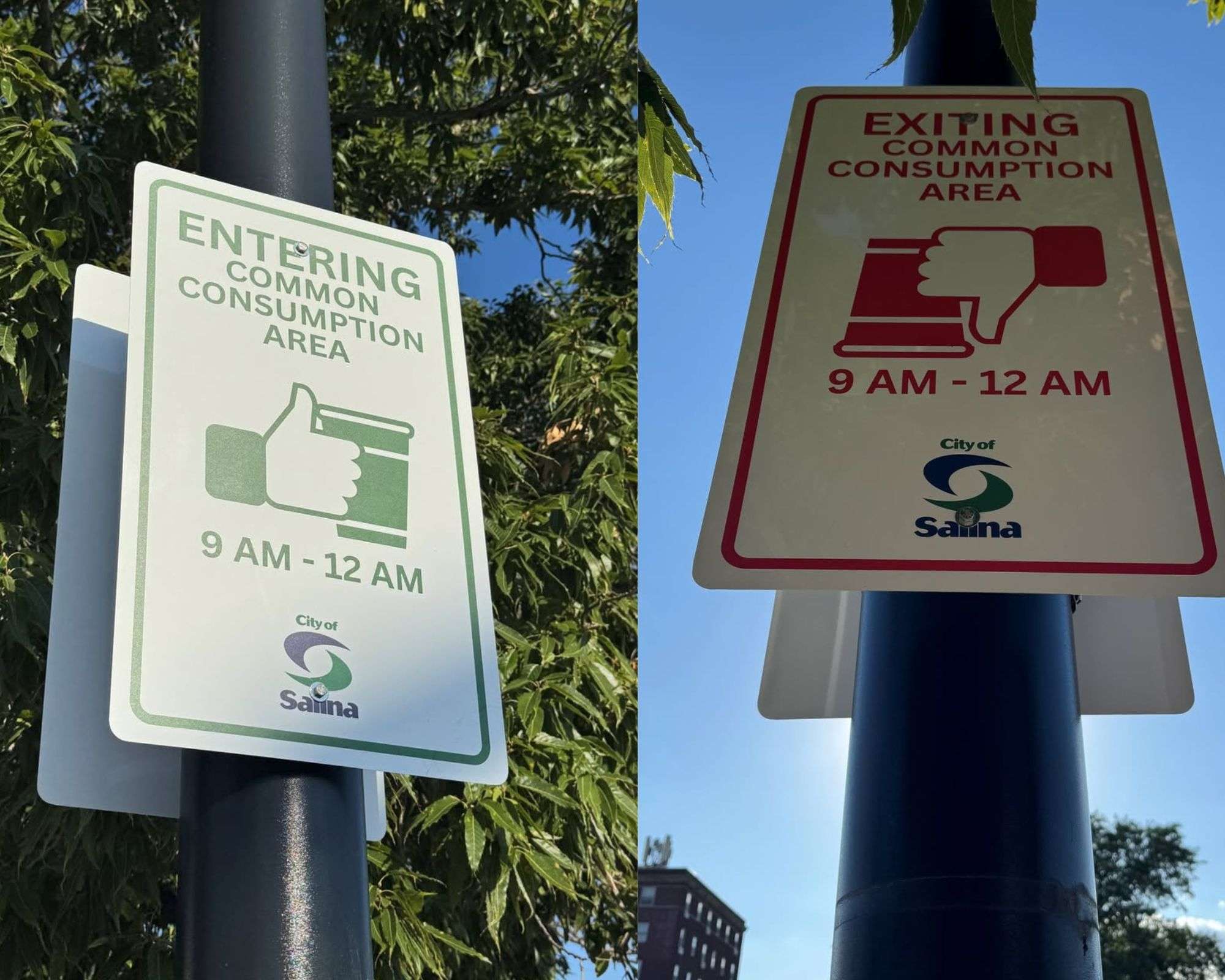 Common Consumption Area sign posted by the City of Salina across downtown. Courtesy of City of Salina