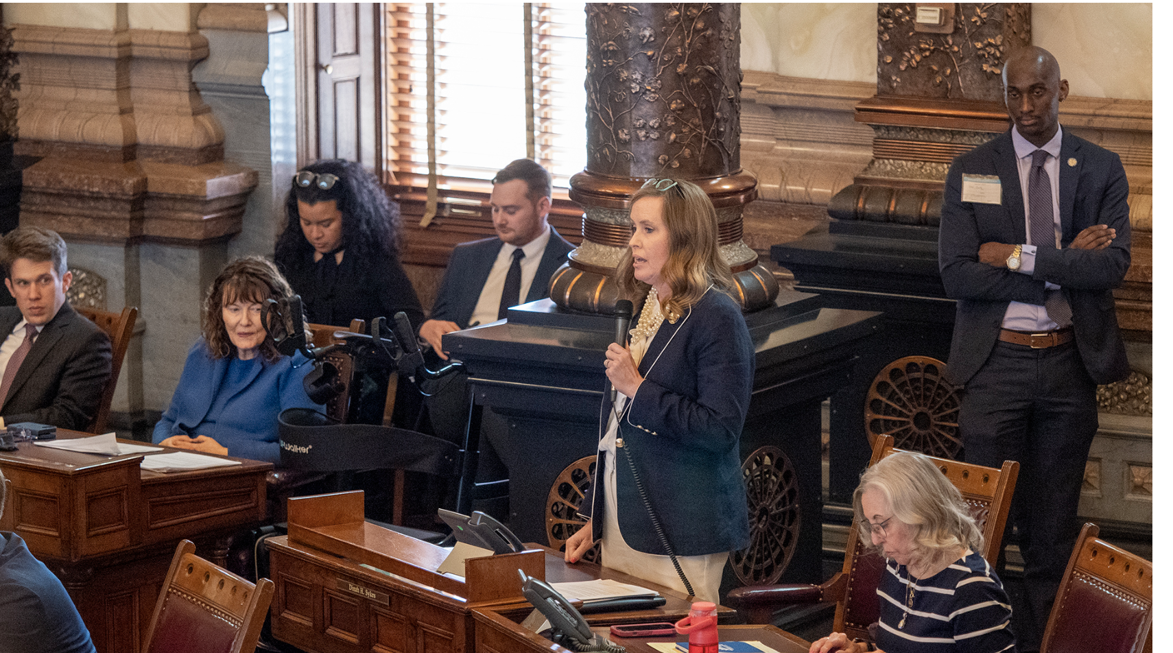  Senate Minority Leader Dinah Sykes, D-Lenexa, says Republicans are more interested in giving tax breaks to their donors than they are in fiscal responsibility. (Sherman Smith/Kansas Reflector)