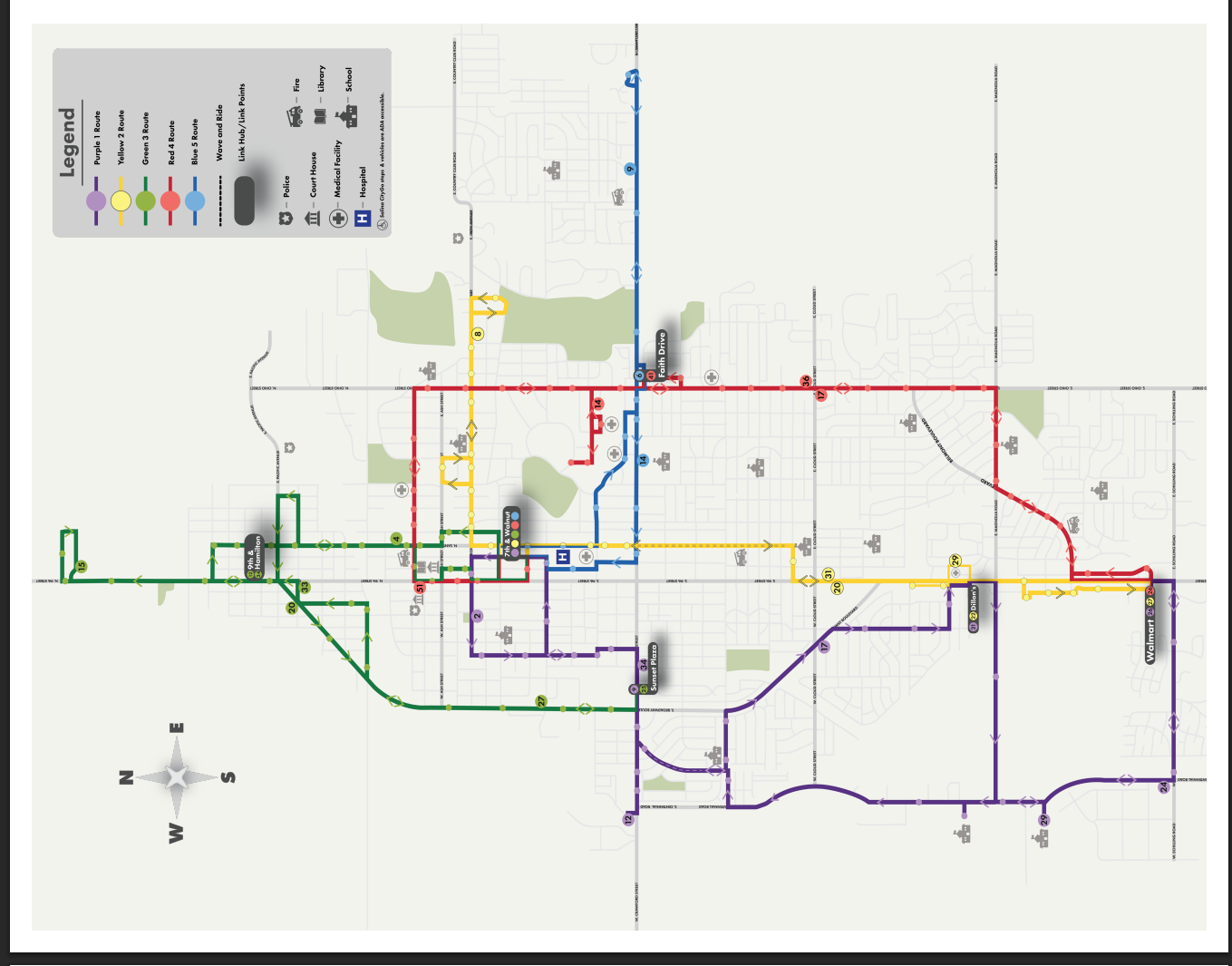 Revised CityGo bus routes by OCCK (color coded). Screenshot from the Salina City Commission packet Monday, August 25, 2025.