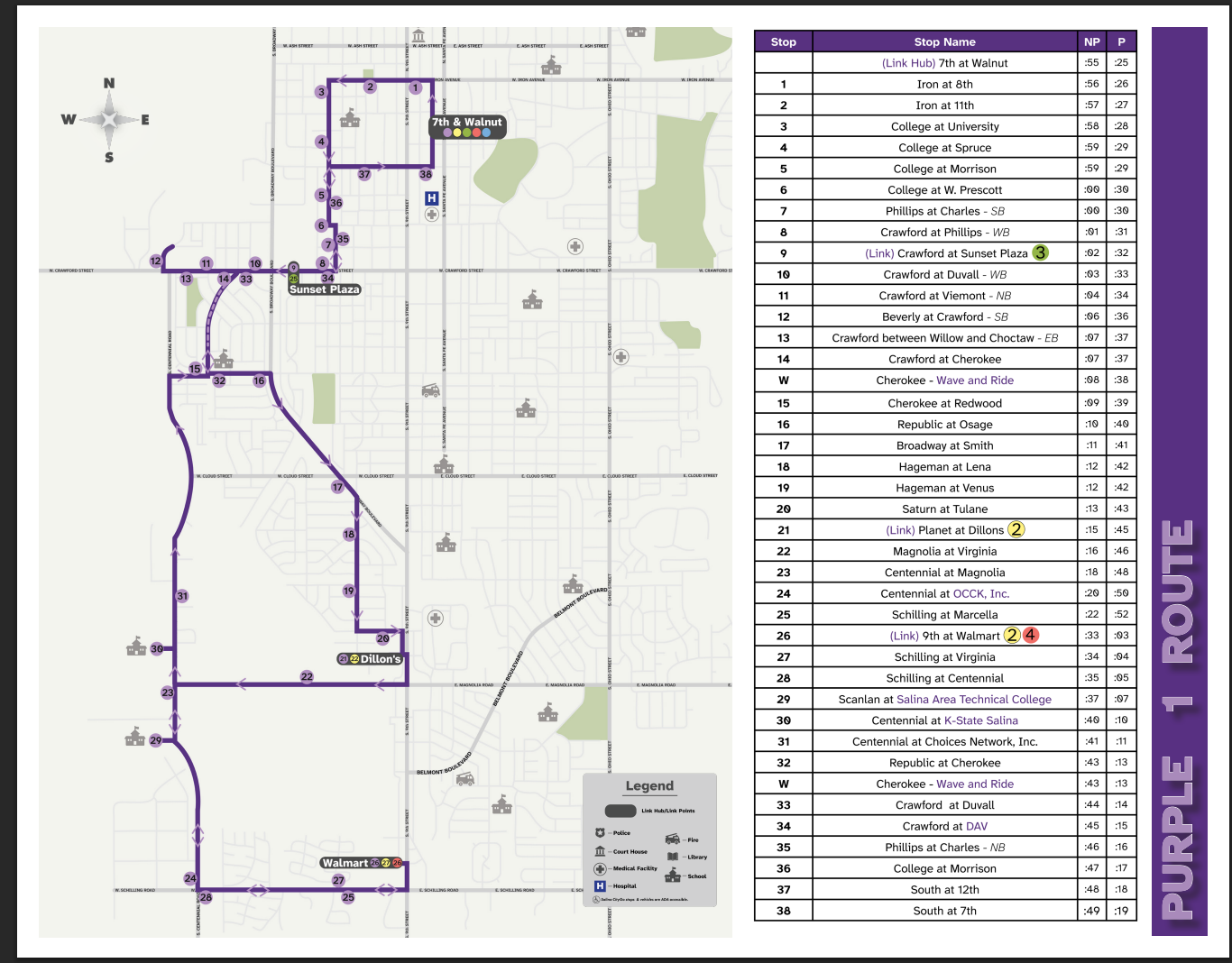 OCCK <b>Purple</b> route #1. Screenshot from the Salina City Commission packet Monday, August 25, 2025.