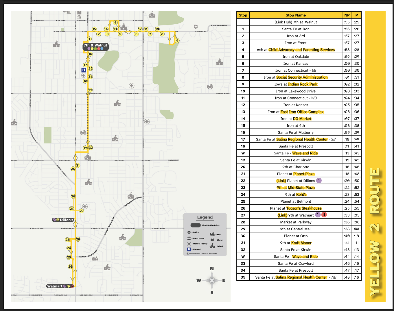 OCCK <b>Yellow</b>&nbsp;route #2. Screenshot from the Salina City Commission packet Monday, August 25, 2025.