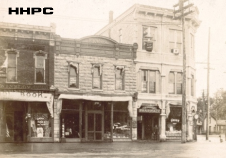 Monarch Billiard Parlor - 1903 Flood - Winslow Books - 23 N. Main, Matthews Barber & Monarch Billiard Parlor - 25 N. Main, Hodges Drugs - 27 N. Main. Courtesy of the Conard-Harmon Collection.
