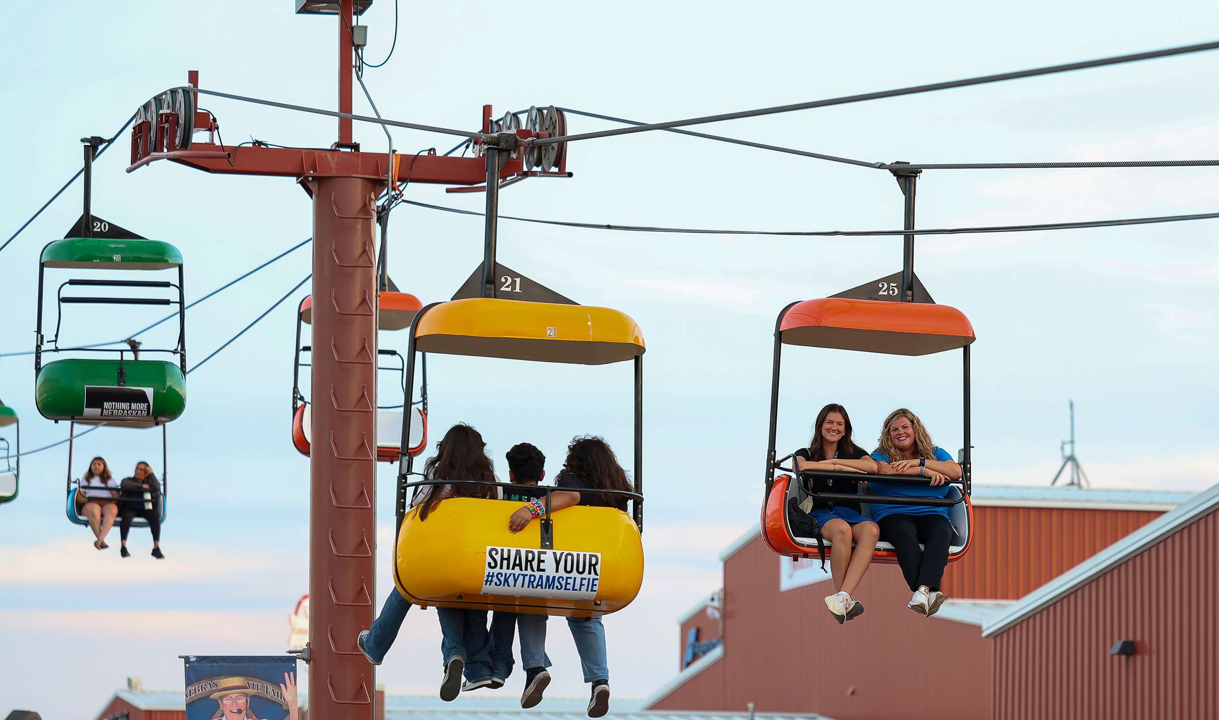 A ride on the Sky Tram is Courtney Glock’s favorite way to take in the views of the Nebraska State Fair. (Photo by Erika Pritchard, UNK Communications)