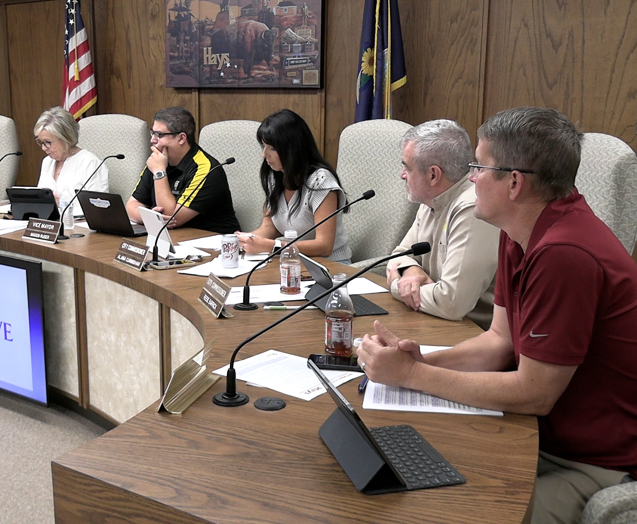 Hays city commissioners at their Aug. 28 meeting. Photo by Becky Kiser/Hays Post