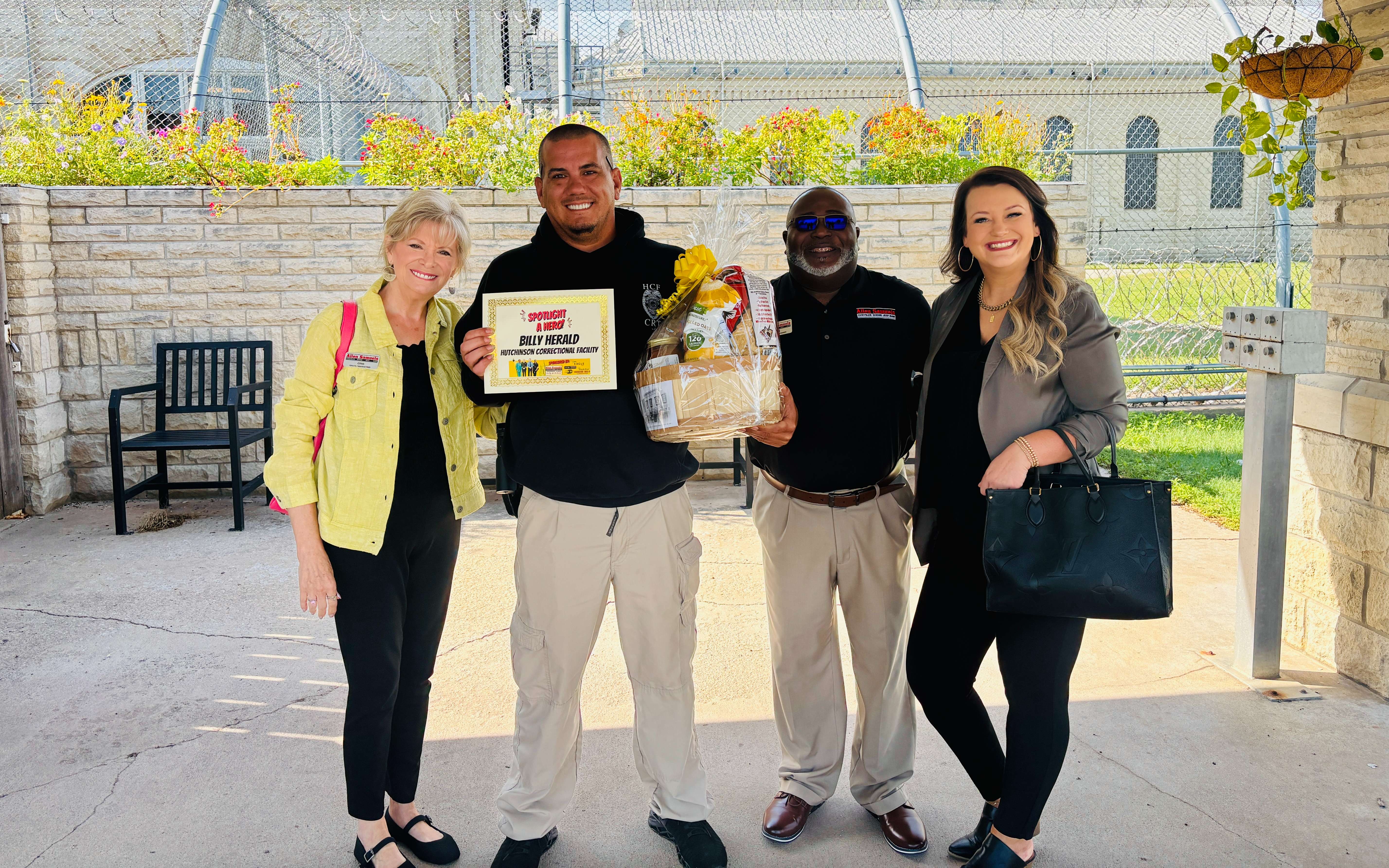 Correctional officer Billy Herald, is honored as the Allen Samuels Chrysler Dodge Jeep Ram First Responder of the Month at the Hutchinson Correctional Facility.