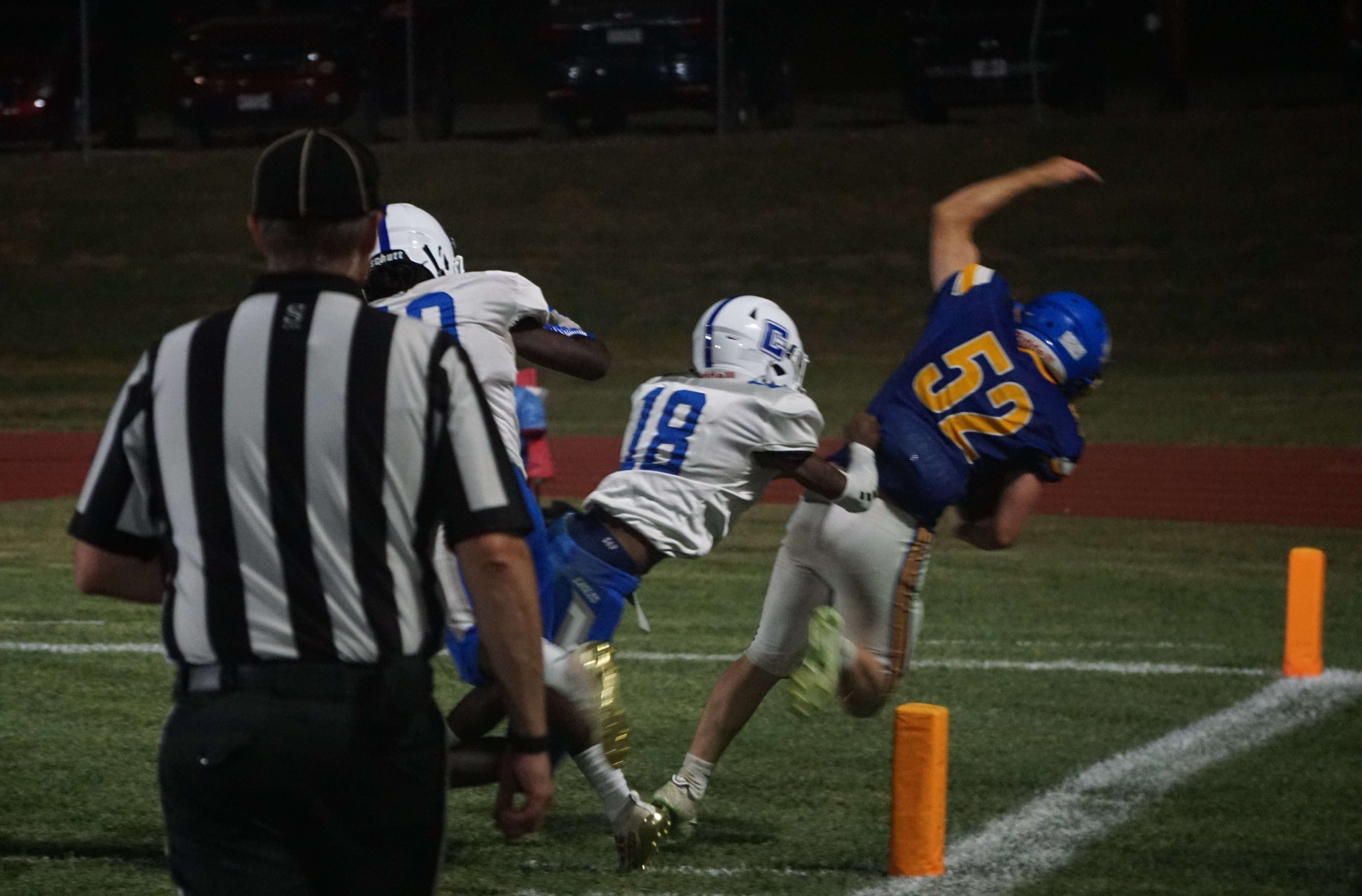 East Buchanan's Bode Griffin tackled into the endzone/ Photo by Matt Pike