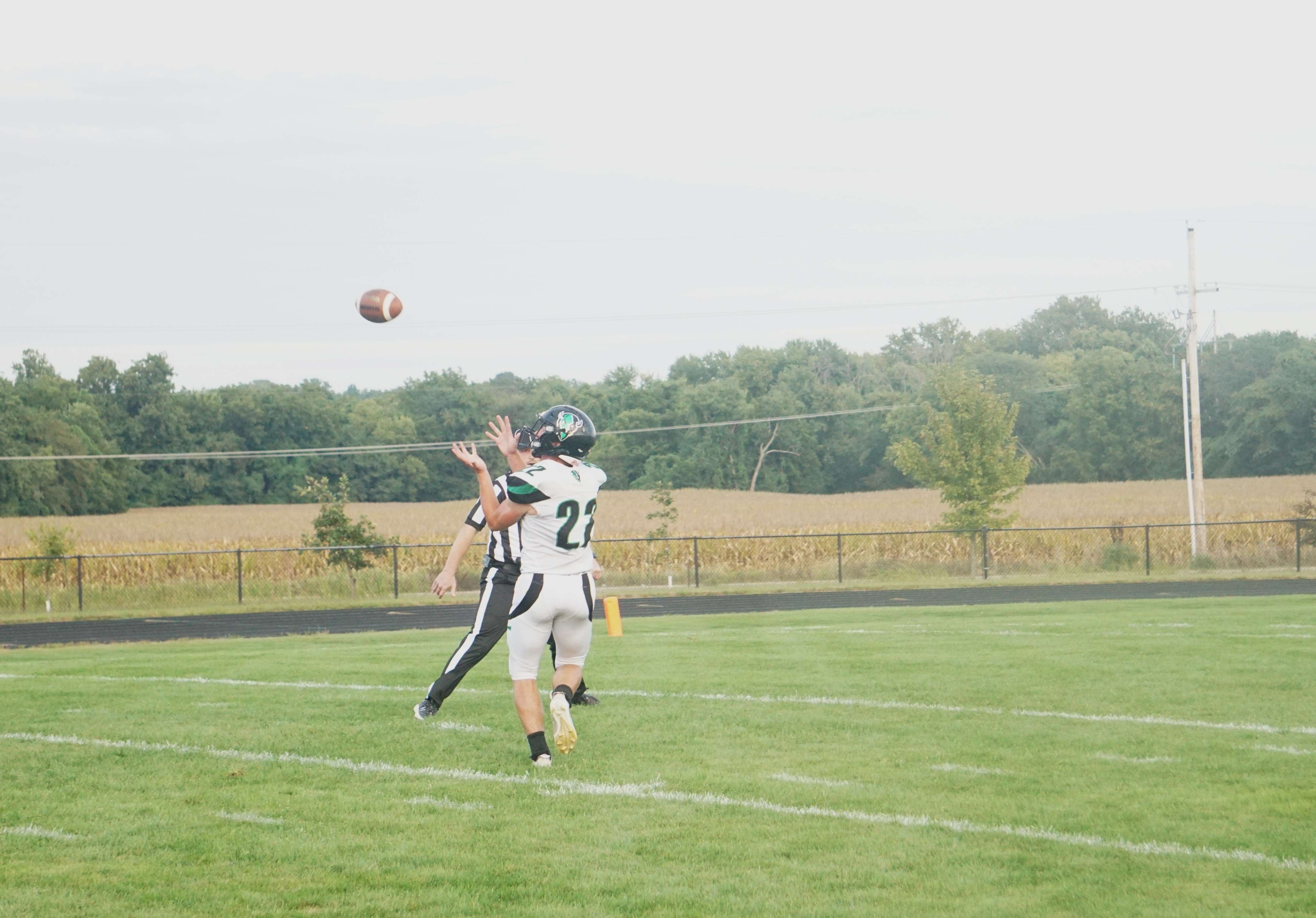 Nodaway Valley's Jax Cowden hauls in a wide open pass for a score/ Photo by Matt Pike