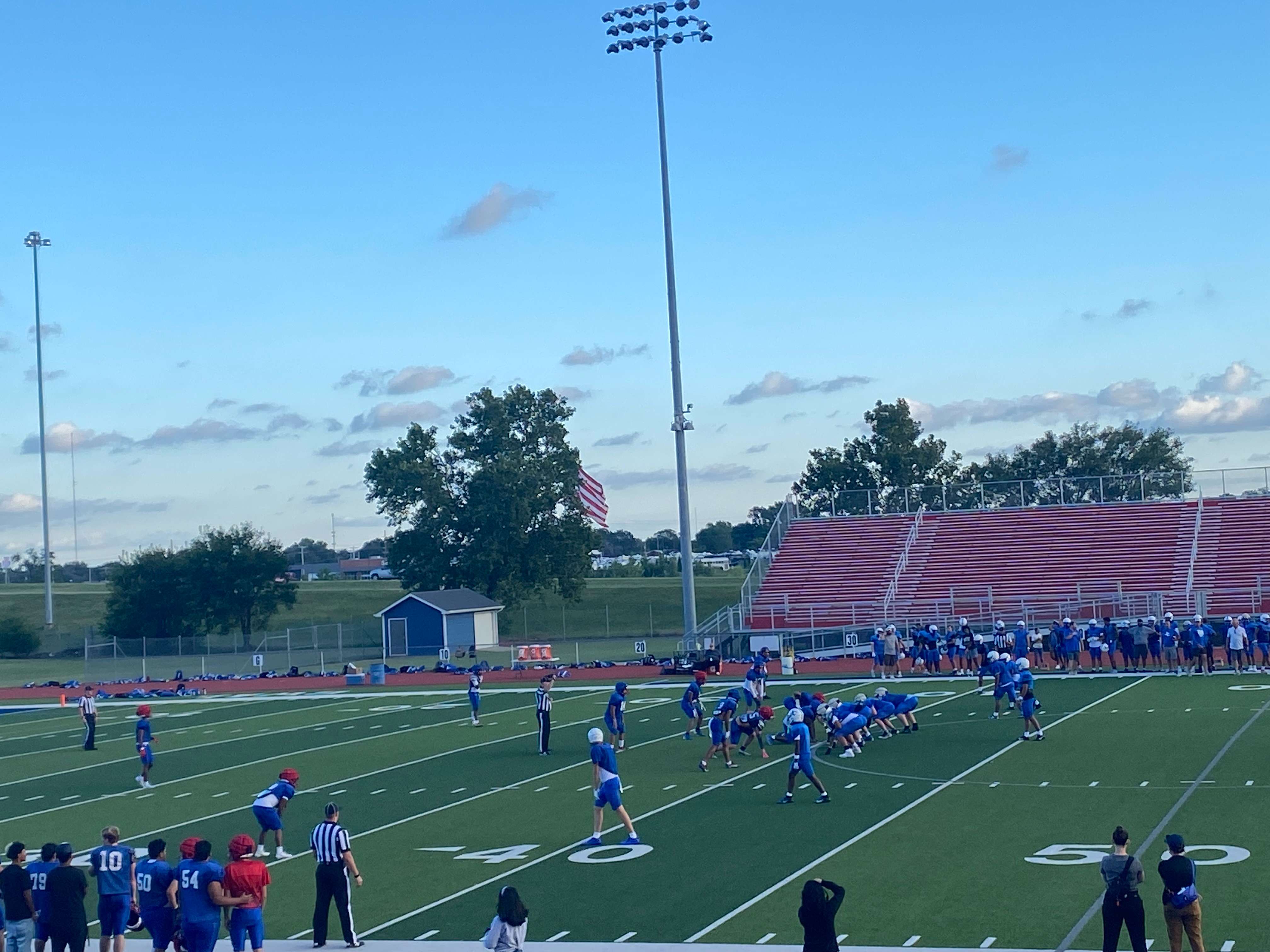 Junction City Blue Jays working on offense against Wichita South at the Jamboree.