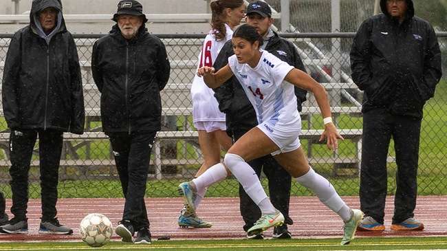Isabela Puchinelli scores two goals in the first half to lead the No. 15 Blue Dragon women to a 4-0 victory over NOC-Enid on Sunday in Enid, OK. (Sydney Holzrichter/Blue Dragon Sports Information).