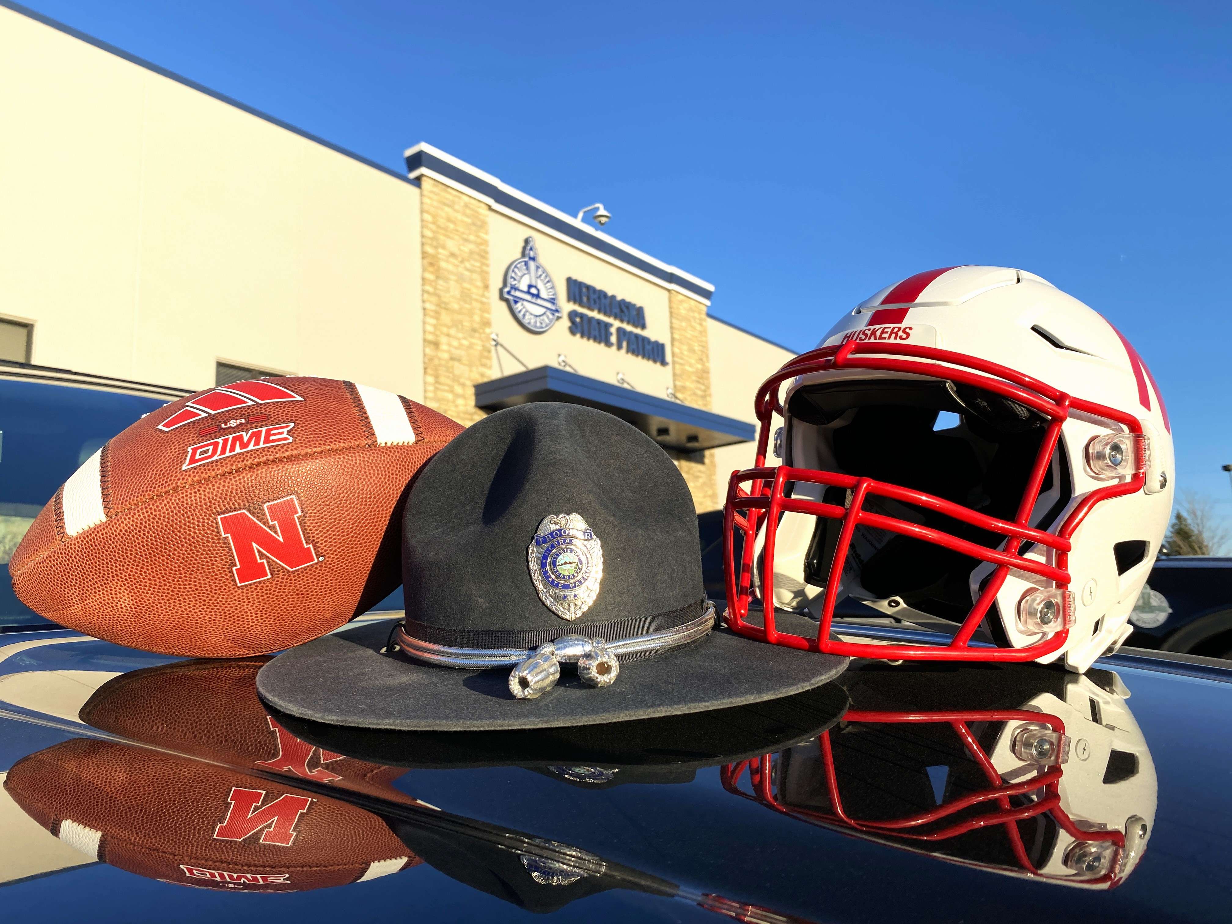Nebraska State Patrol to deliver game ball to Memorial Stadium as part of a safe driving campaign Sept. 2, 2025.