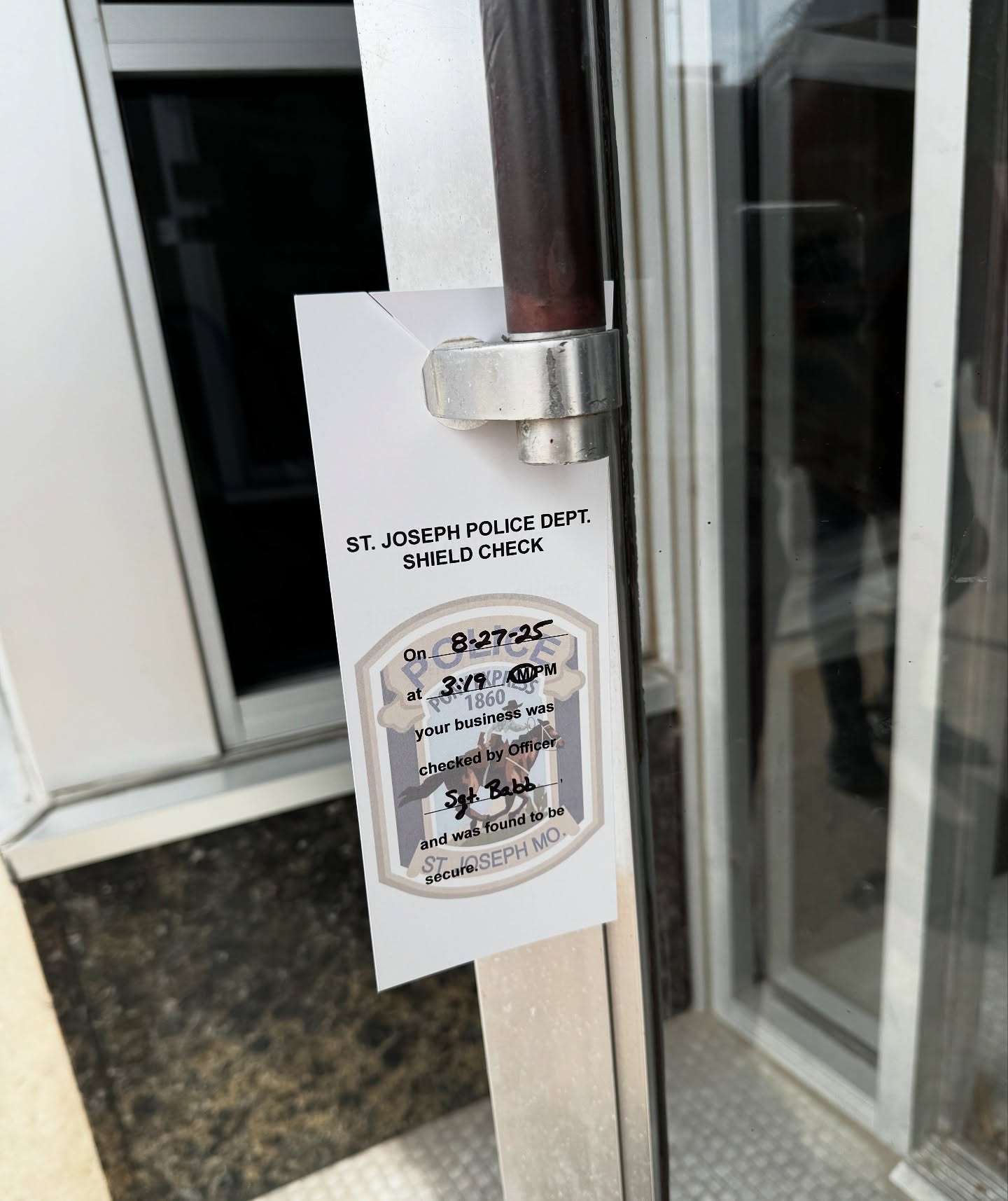 The St. Joseph Police Department's Shield Check program adds more reassurance to area businesses while also helping St. Joseph police engage with the community/ Photo courtesy of&nbsp;&nbsp;Geneo's Pizza and Pub Facebook