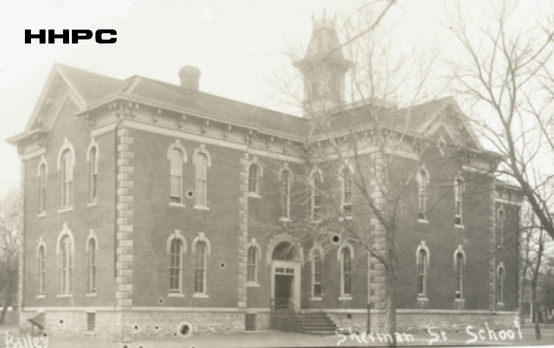 Sherman Street School after addition - 227 E. Sherman - facing Maple between Sherman & Avenue A - c. 1907 by Bailey. Courtesy of the Conard-Harmon Collection.