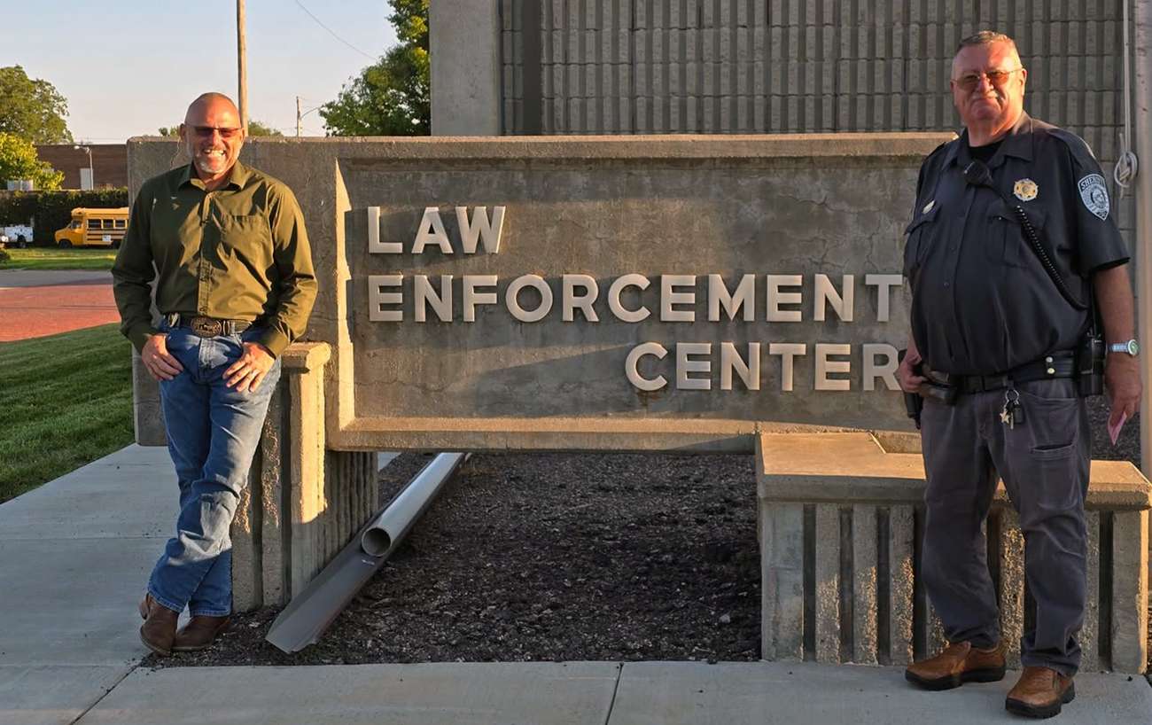 New WaKeeney Police Chief Travis Phillips, left, with Trego County Sheriff Ed Pritchard. Phillips's first day as police chief was Wednesday.