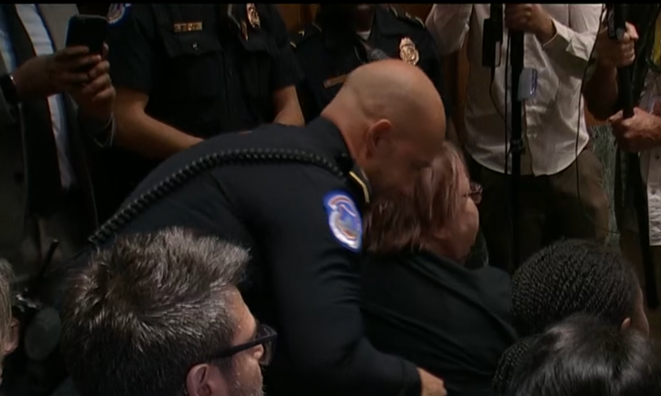 Protester arrested during the hearing -image from CSPAN video