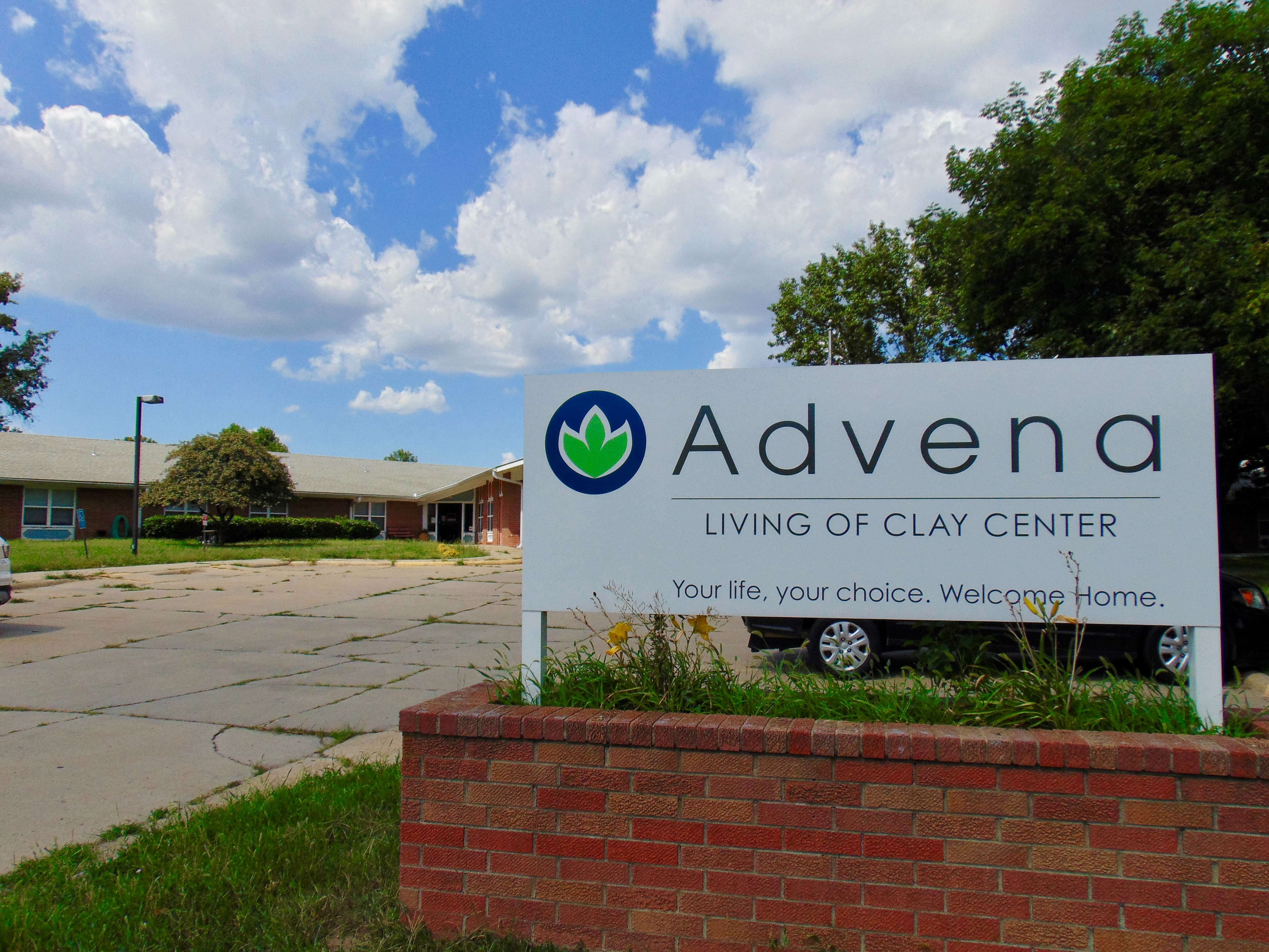 Advena Living of Clay Center sign on 715 Liberty St., Clay Center, KS. The Kansas Department for Aging and Disability Services (KDADS) evacuated residents in the middle of August 2025. Photo by Nicolas Fierro