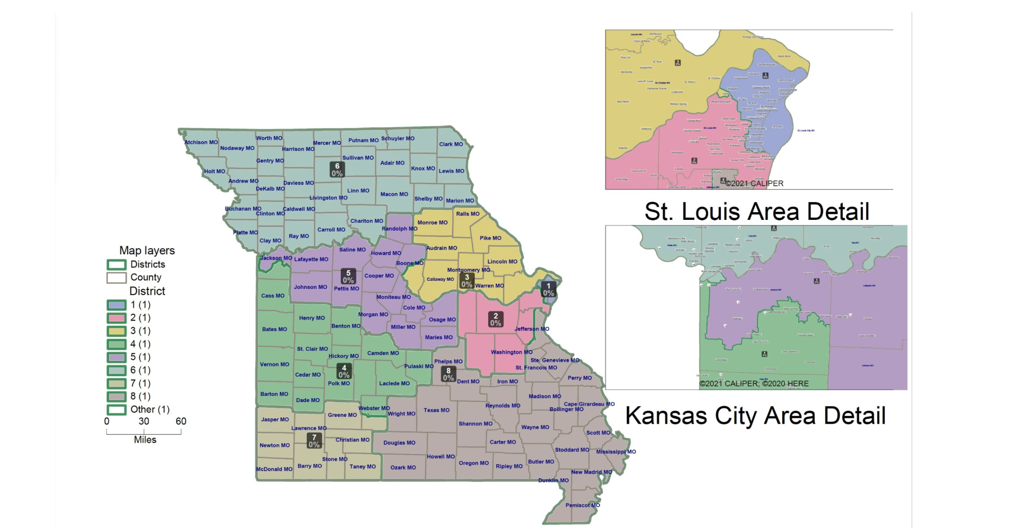 Missouri Republicans are pushing to enact this map to revise congressional district lines in a special session. The GOP’s goal is to win the 5th District seat currently held by U.S. Rep. Emanuel Cleaver, a Kansas City Democrat (Screenshot from Missouri House website).