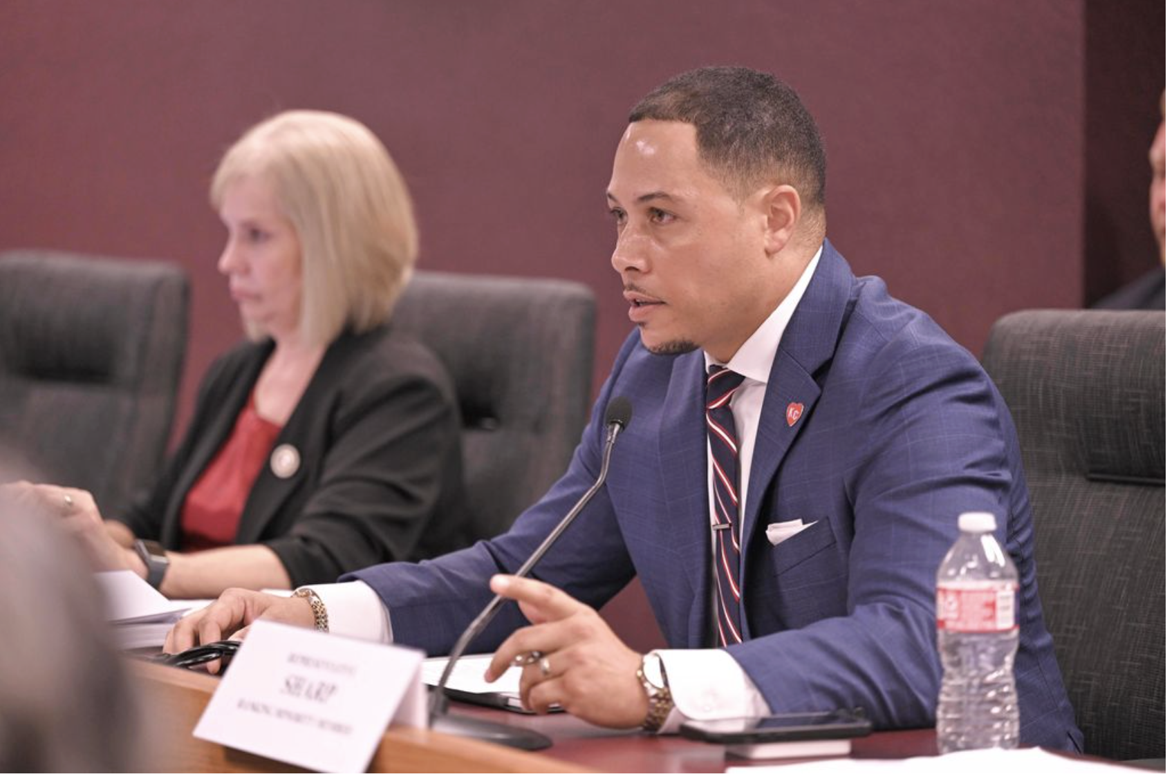 State Rep. Mark Sharp, a Kansas City Democrat, speaks in opposition to a proposed congressional map during a House committee hearing on Thursday (Tim Bommel/Missouri House Communications).