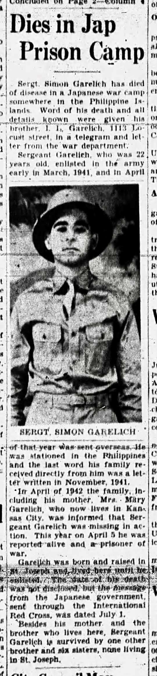 Newspaper clipping of Garelick death/Courtesy of Defense POW/MIA Accounting Agency