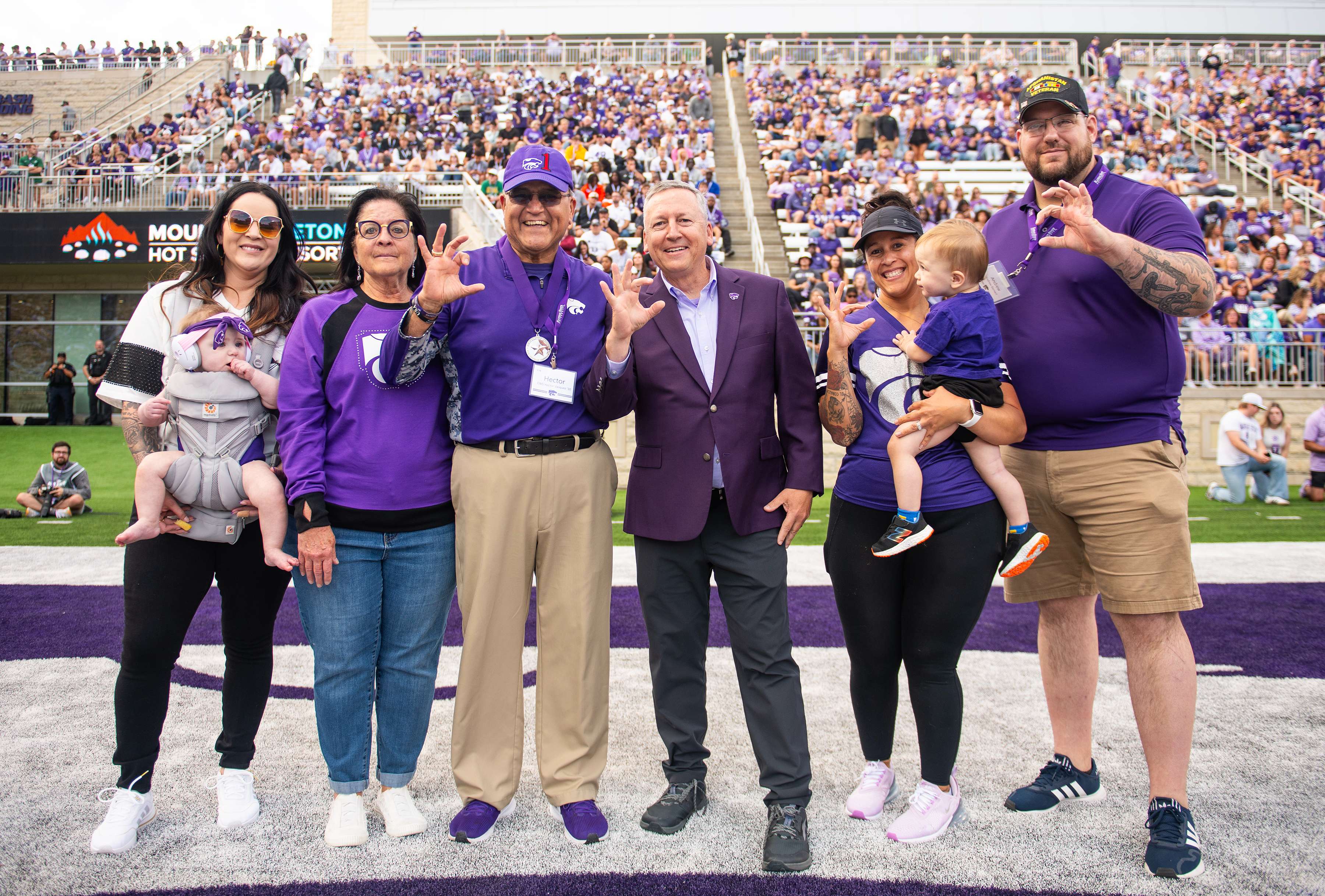Retired Chief Warrant Officer 5 Hector A. Vasquez, third from left, is the recipient of the 2025 Kansas State University Medal for Military Excellence. Courtesy of KSU