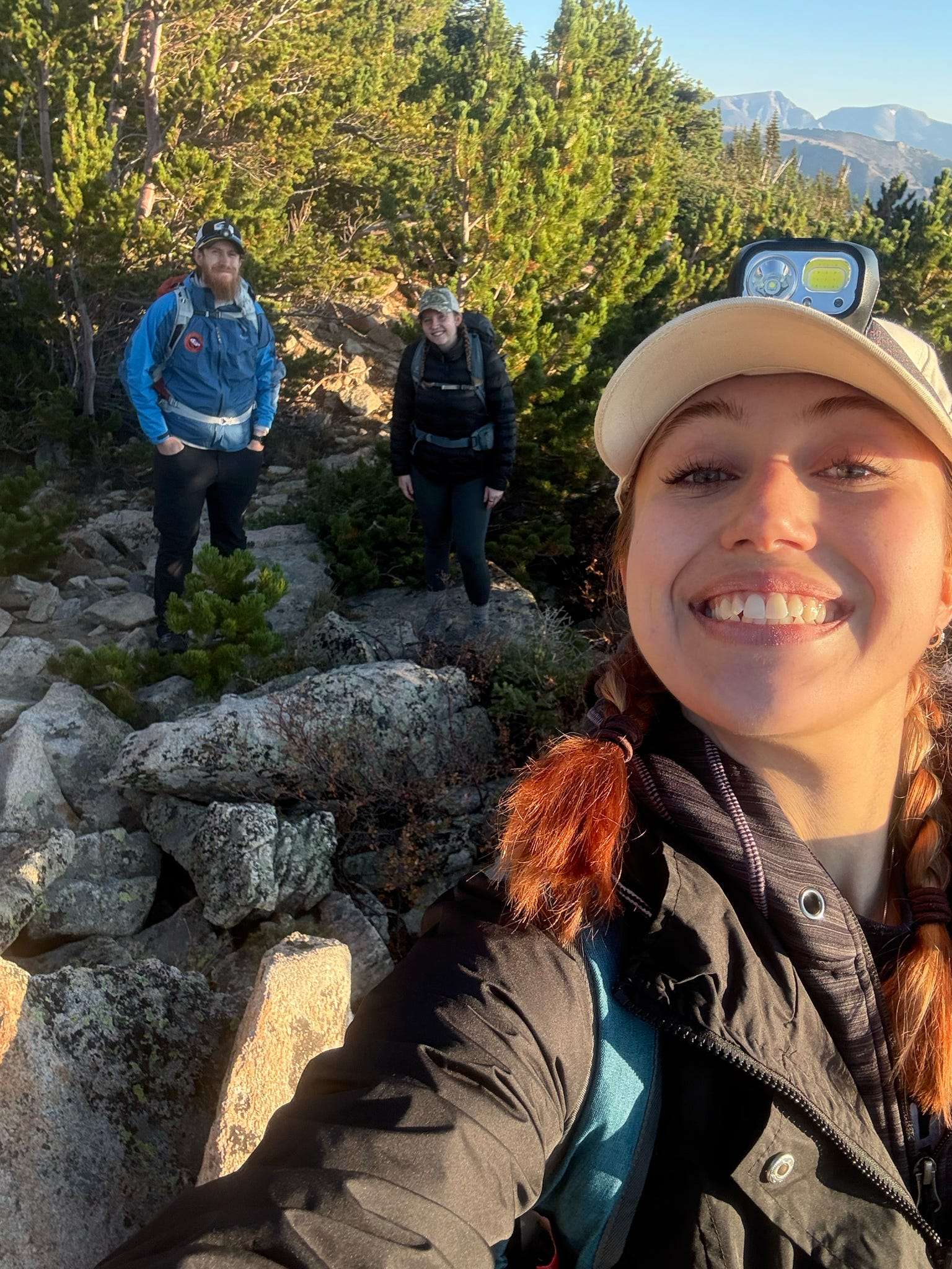 Matt Clay, Hanna Fontes, and Isabelle Krasnesky (in front) this fall in Rocky Mountain National Park. Both students are current graduate students. Courtesy photo