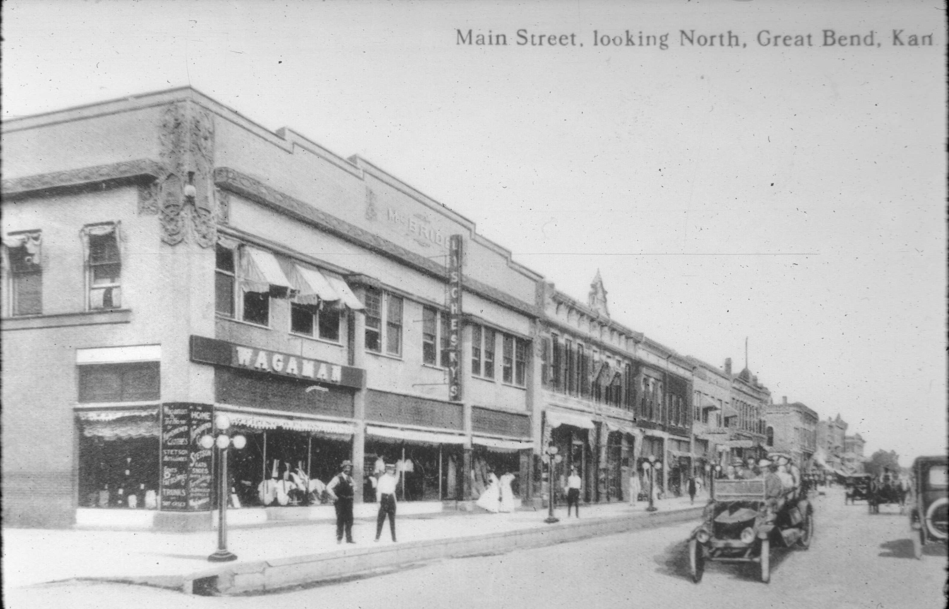 Looking north from the intersection of Lakin and Main, Wagamans and Lischesky Dry Goods operated in the McBride Block for many years, where Dawson Jewelers and Dry Lake Brewing now occupy modern buildings.
