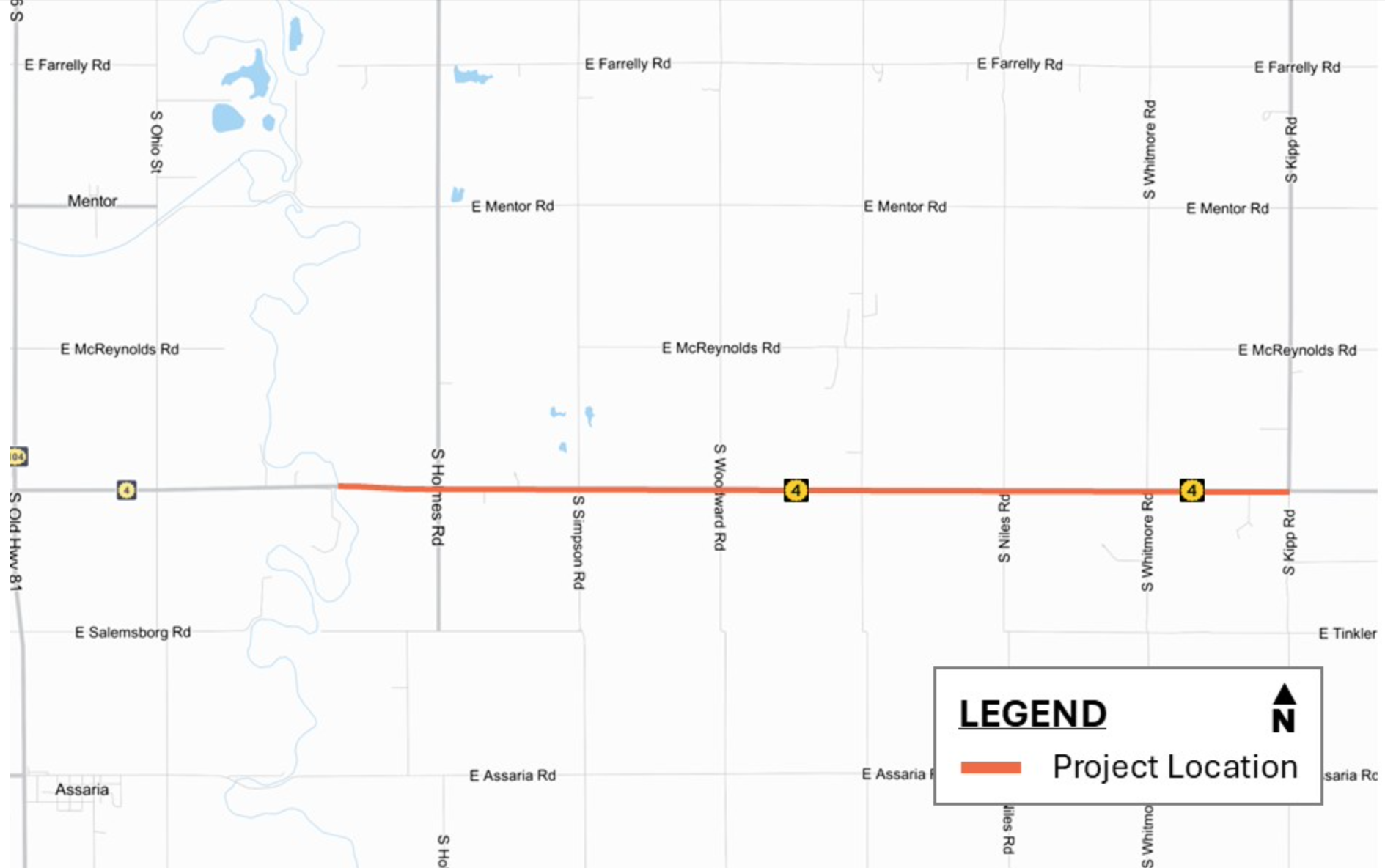 Project map showing first phase of reconstruction on K-4 Highway in Saline County. Courtesy of KDOT