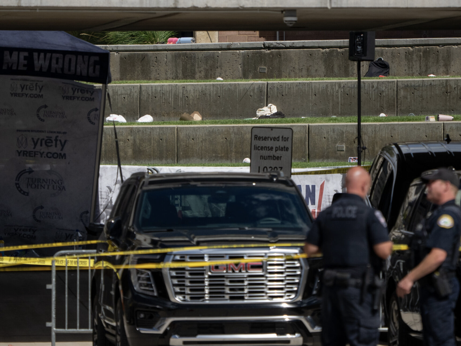 The Utah Valley University courtyard where Charlie Kirk was fatally shot is pictured in Orem on Wednesday, Sept. 10, 2025. (Photo by Spenser Heaps for Utah News Dispatch)