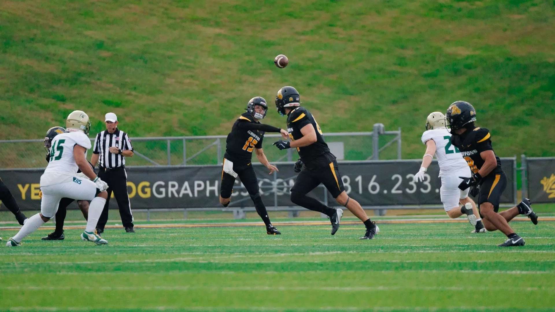 Kane Donovan (15) launches a pass in Missouri Western State University's 27-10 win over Missouri S&T/ Photo courtesy of Connor Timmons- MoWest Athletics