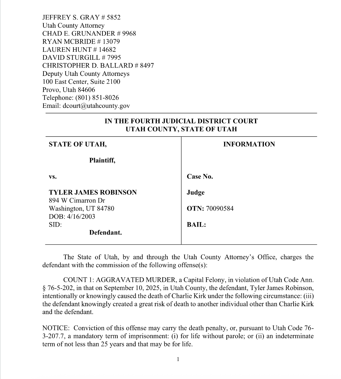 Page 1 of the indictment -Utah County Attorney's office