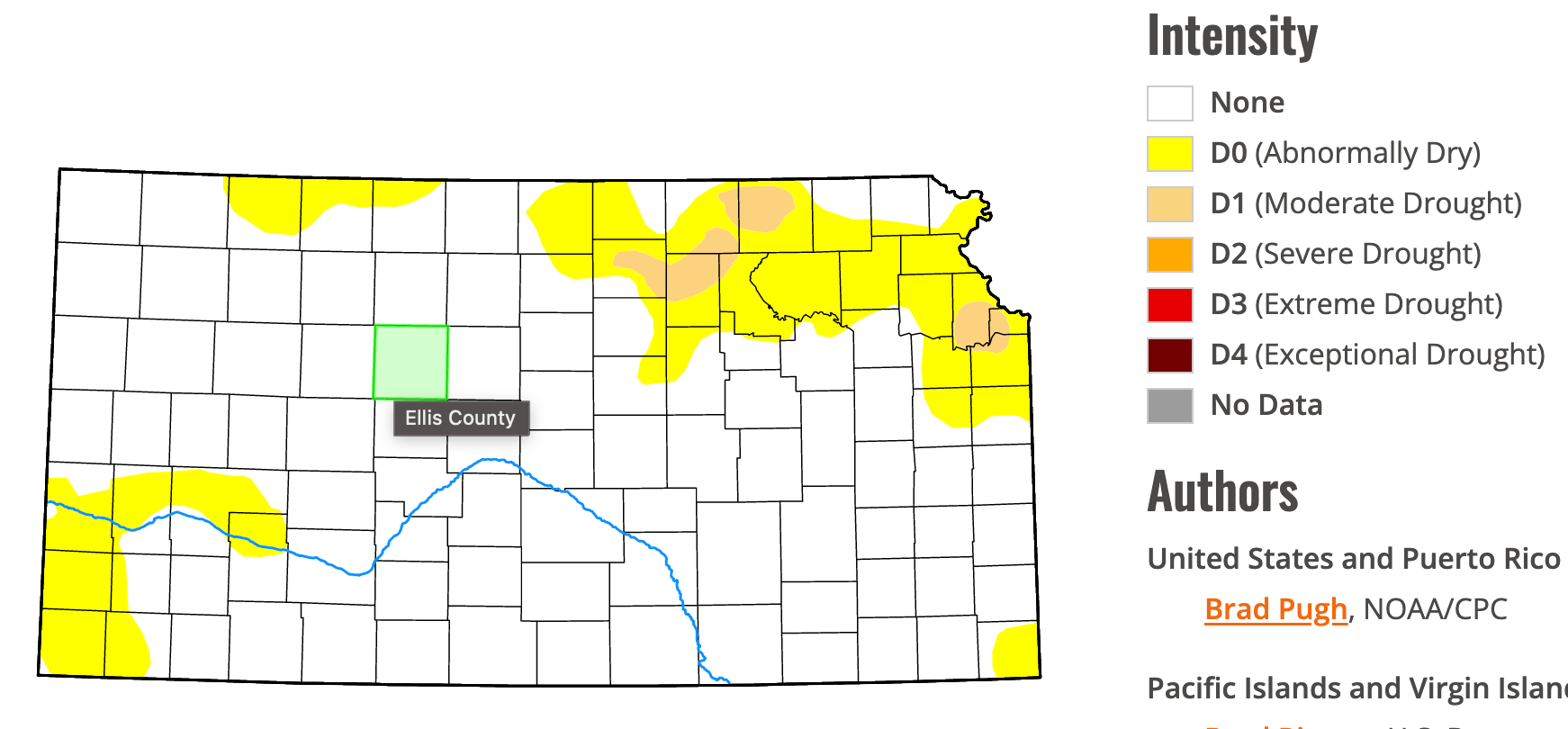 Kansas Drought Monitor map as of Thursday