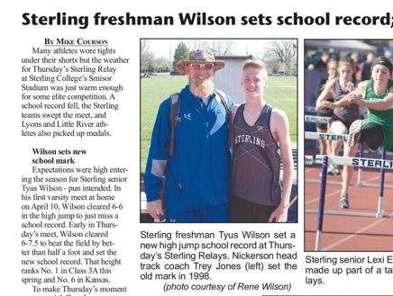A 2018 article from the Lyons News highlighted Wilson's early accomplishments, including breaking a 20-year-old Sterling Relays meet record set by the late Trey Jones.