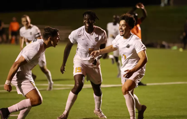 Fort Hays State's Juan Linares (7) celebrates after scoring the Tigers lone goal against Lubbock Christian on Thursday, September 18, 2025 in Hays, Kan. (FHSU Athletics photo/Parker Nisbeth)