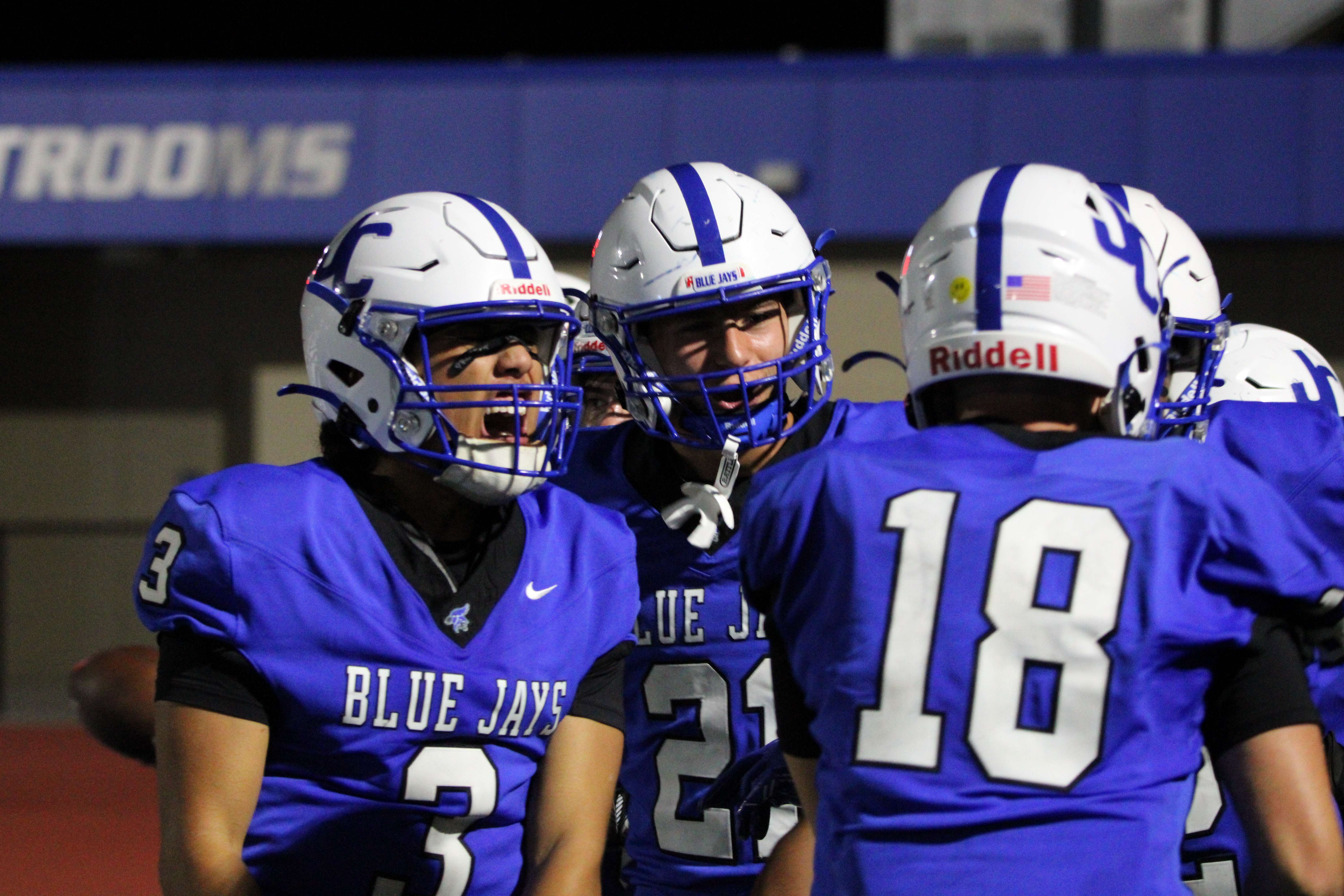 JCHS Quarterback Conrad Gomez celebrates with Tight End Ayden Martin after they connected for a touchdown in the Fourth Quarter.