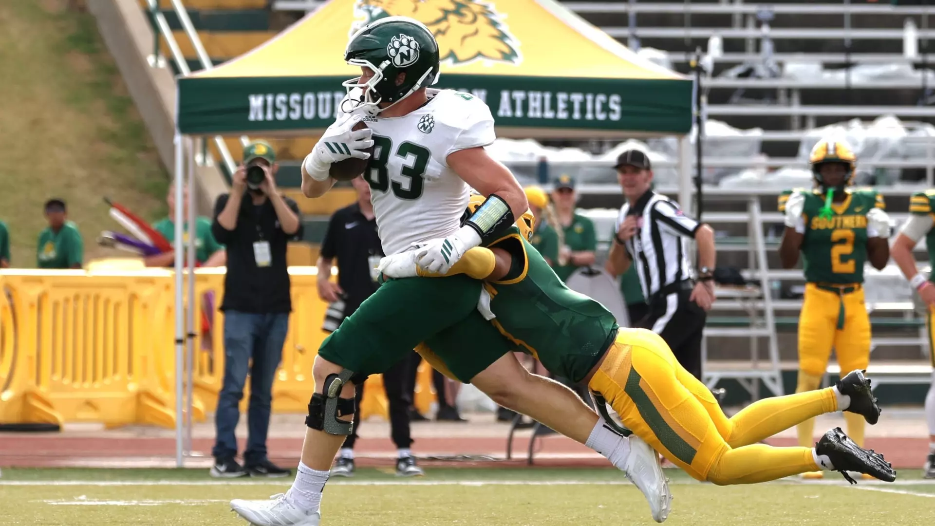 Northwest's Andrew Waltke runs through a Missouri Southern defender. Waltke had one catch for 44 yards in the Bearcats 21-14 win over the Lions/ Photo courtesy Aaron Hare-Northwest Athletics