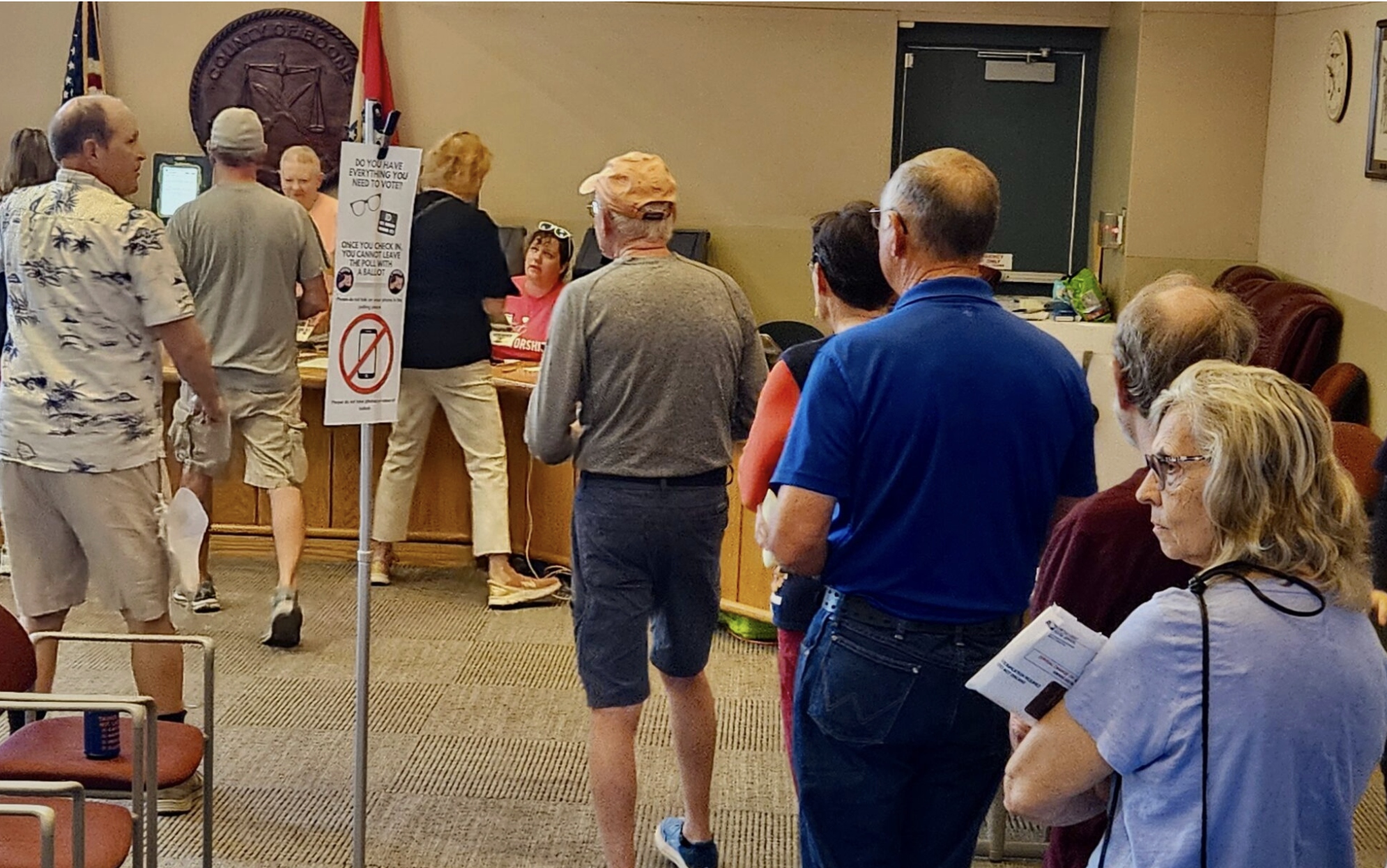  Boone County residents line up to vote in October 2024 at the Boone County Government Center in Columbia (Rudi Keller/Missouri Independent).