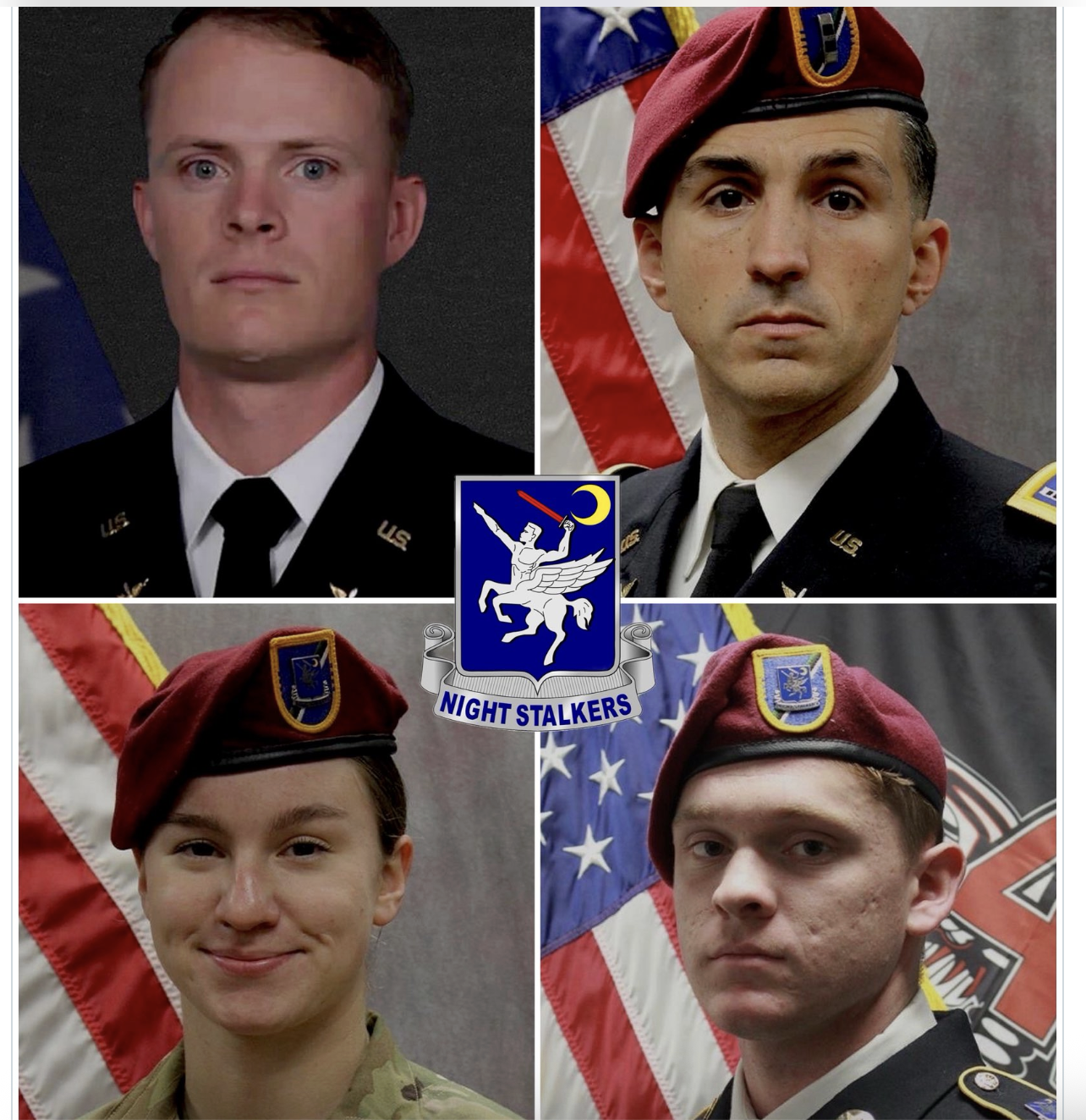 Clockwise from upper left Chief Warrant Oficer Andrew Cully, 35; Chief Warrant Officer Andrew Kraus, 39; Sgt. Donavon Scott, 25 and  Sgt. Jadalyn Good, 23.-photo U.S. Army