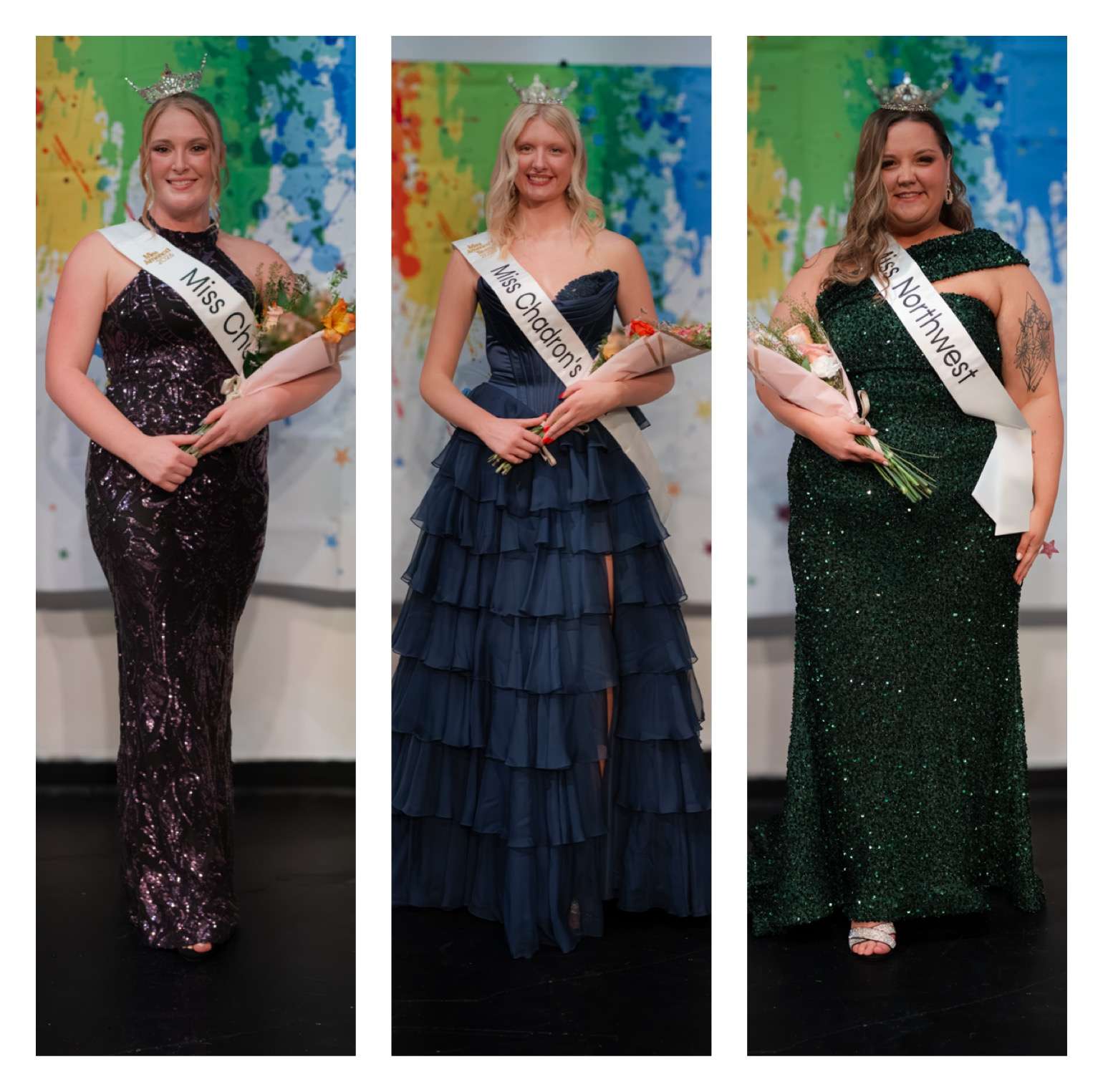 Photos taken by Brooke Smith Photography, titleholders pictured left to right, Carlee Todd, Miss Chadron 2026, Anna Meier, Miss Chadron's Teen 2026, Desteny Miller, Miss Northwest 2026